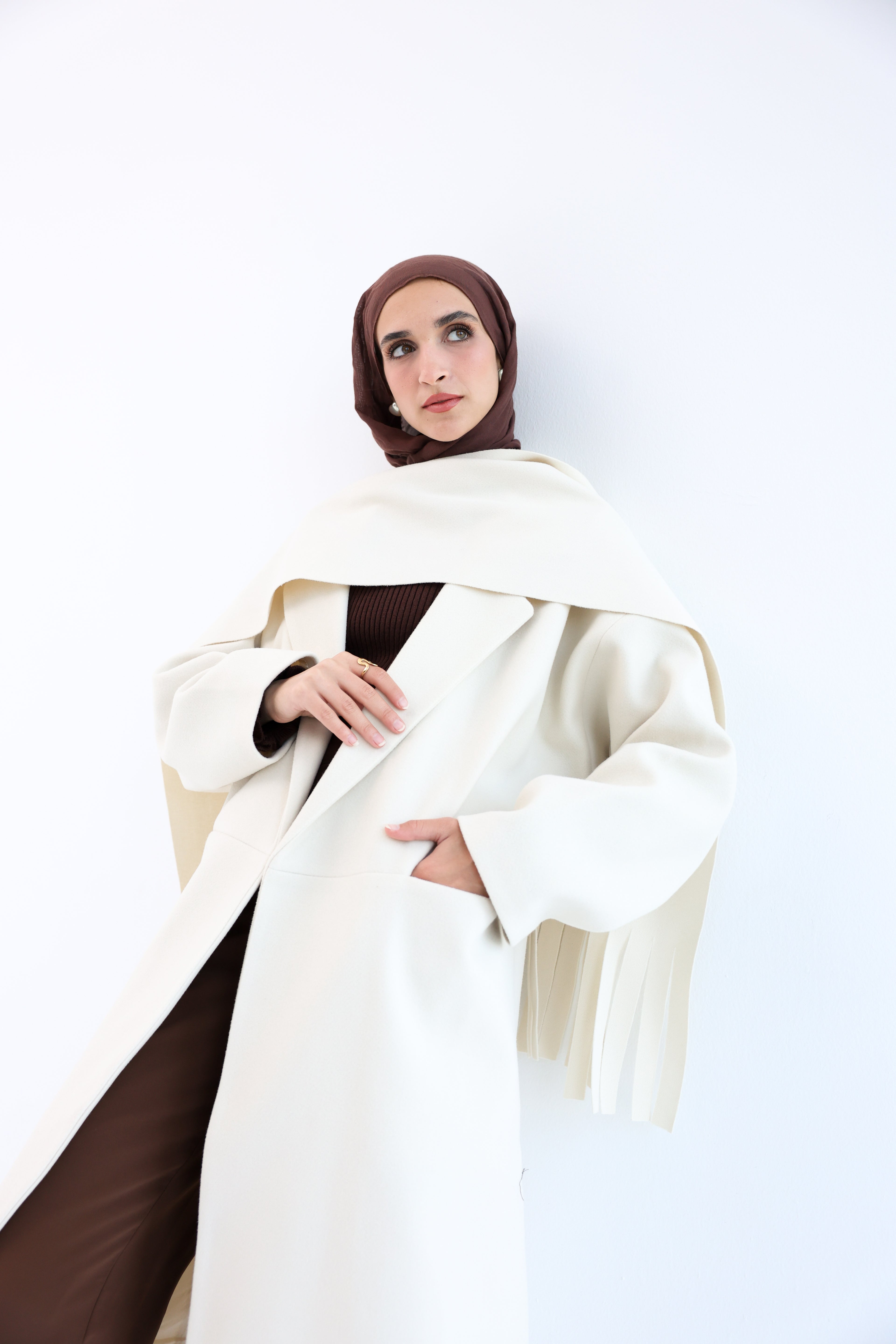 Creamy Gogh Long Coat with scarf