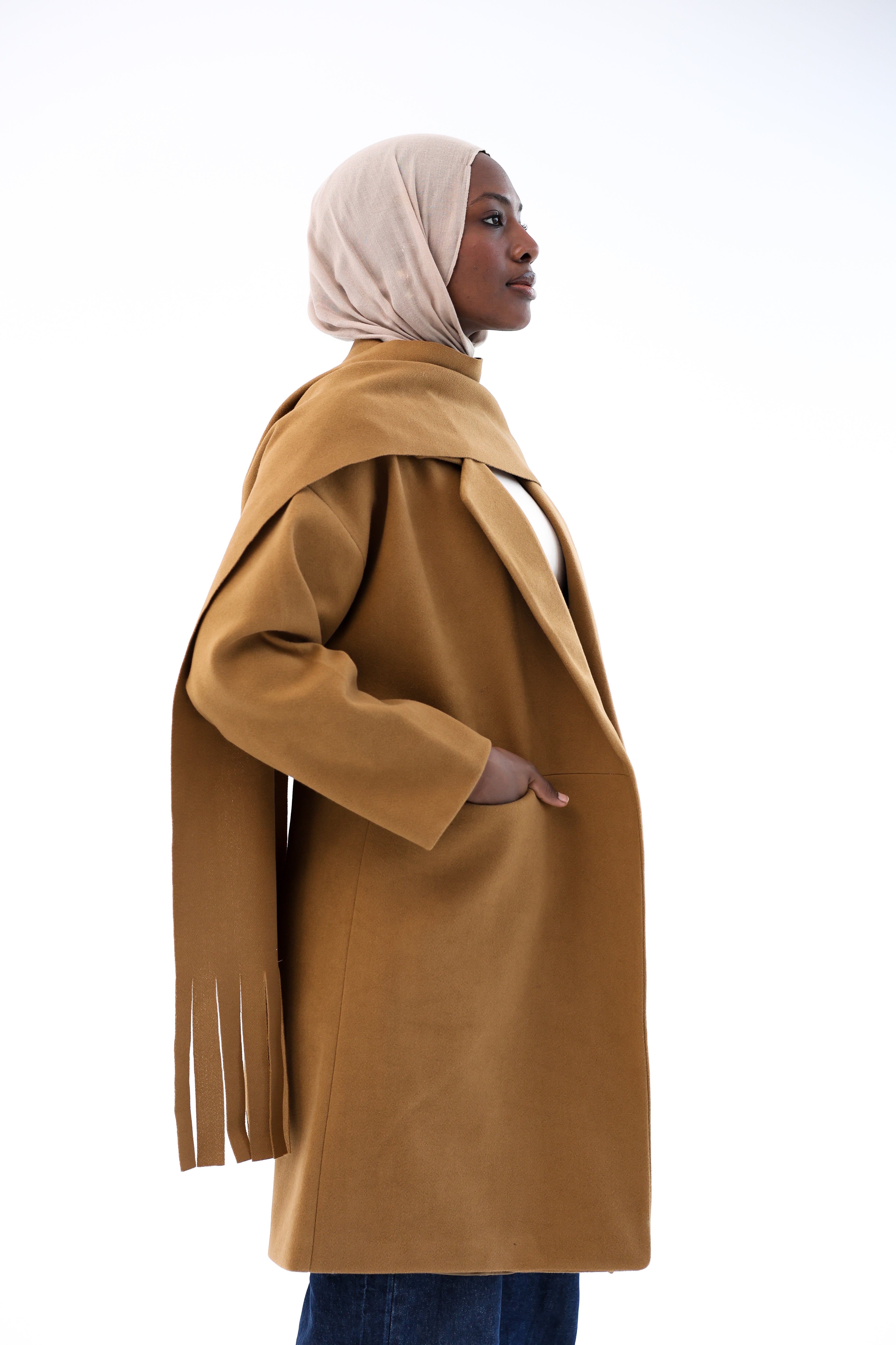 Camel Gogh Long Coat with scarf