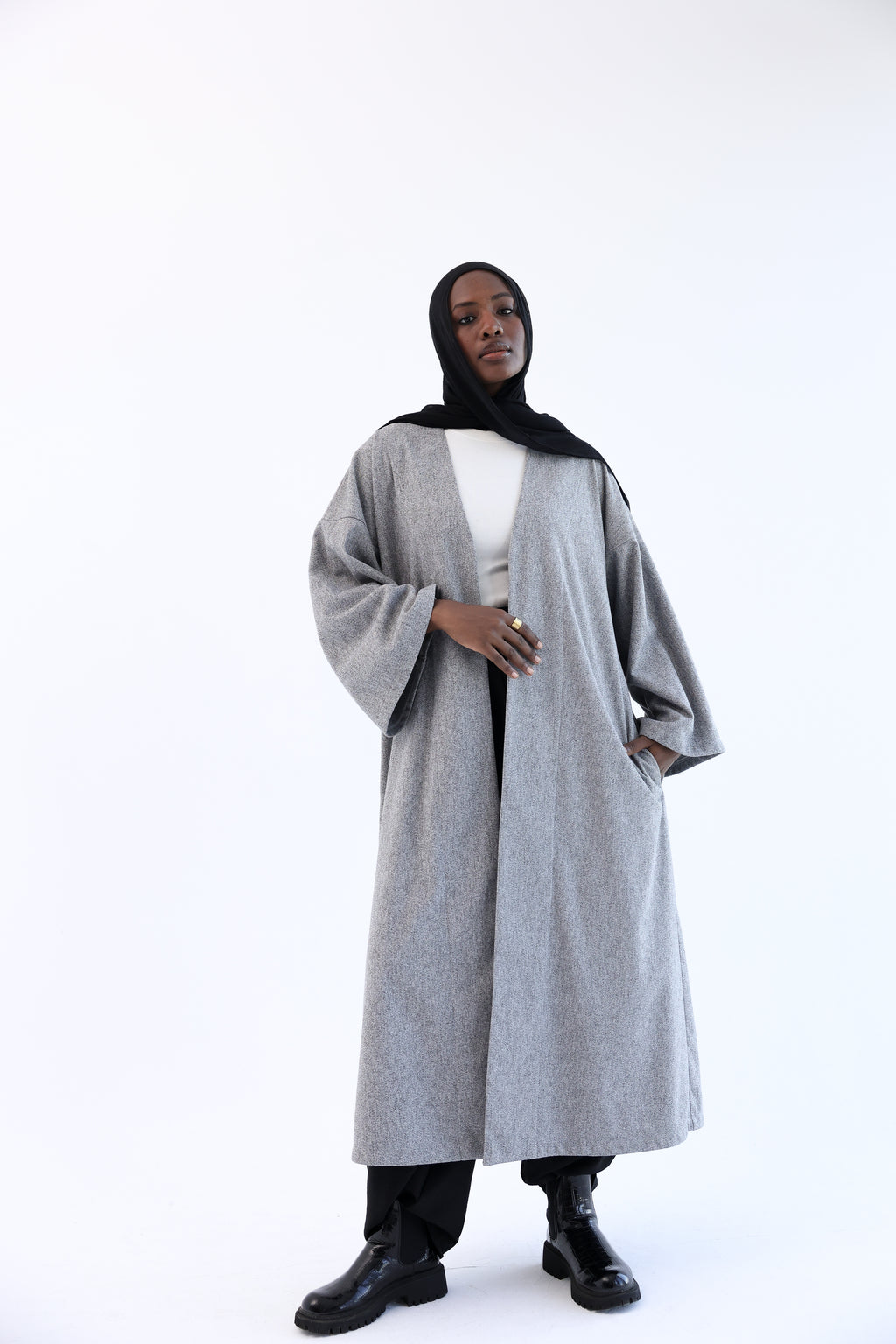 Ash Gray Wool Tweed Cardigan