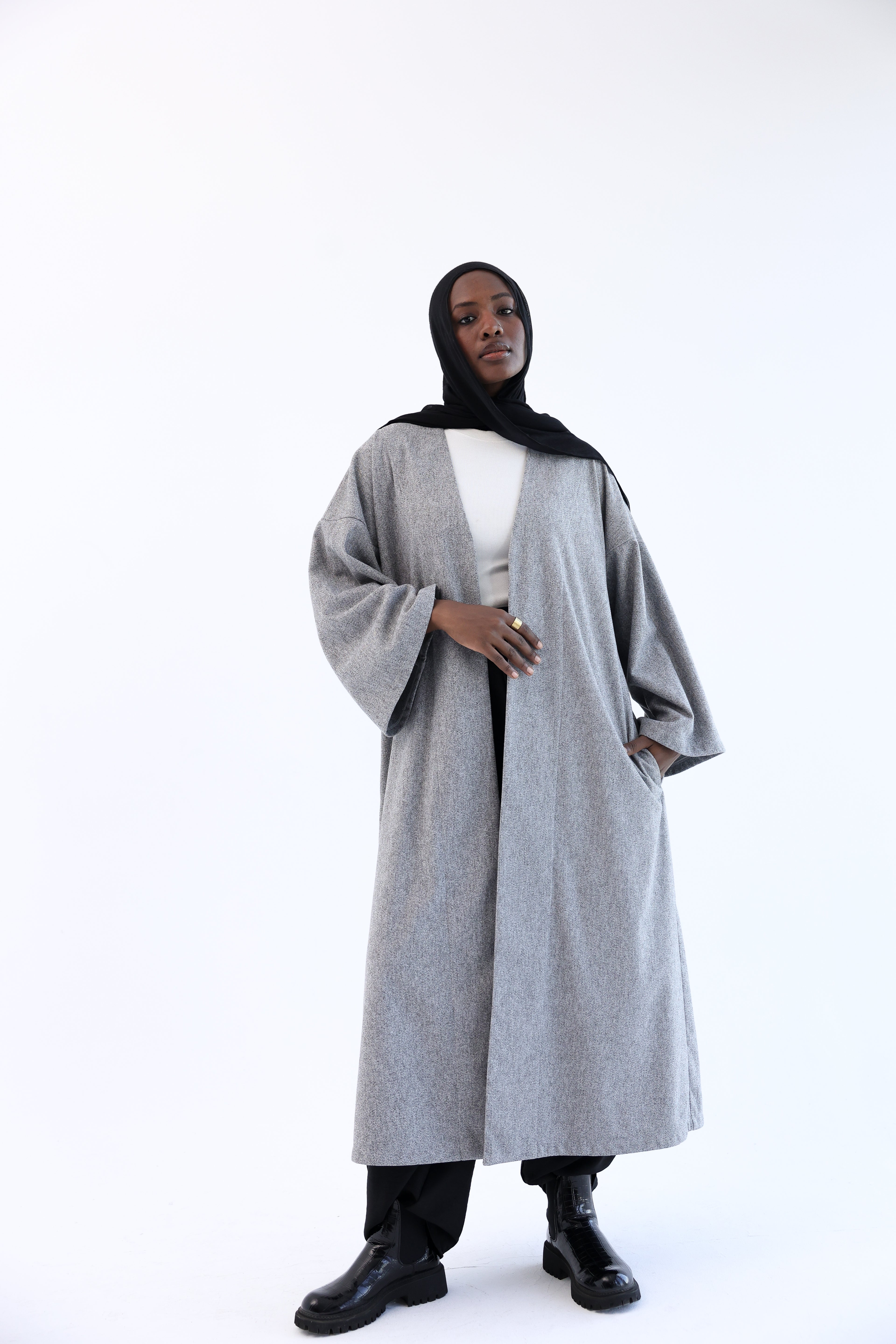 Ash Gray Wool Tweed Cardigan