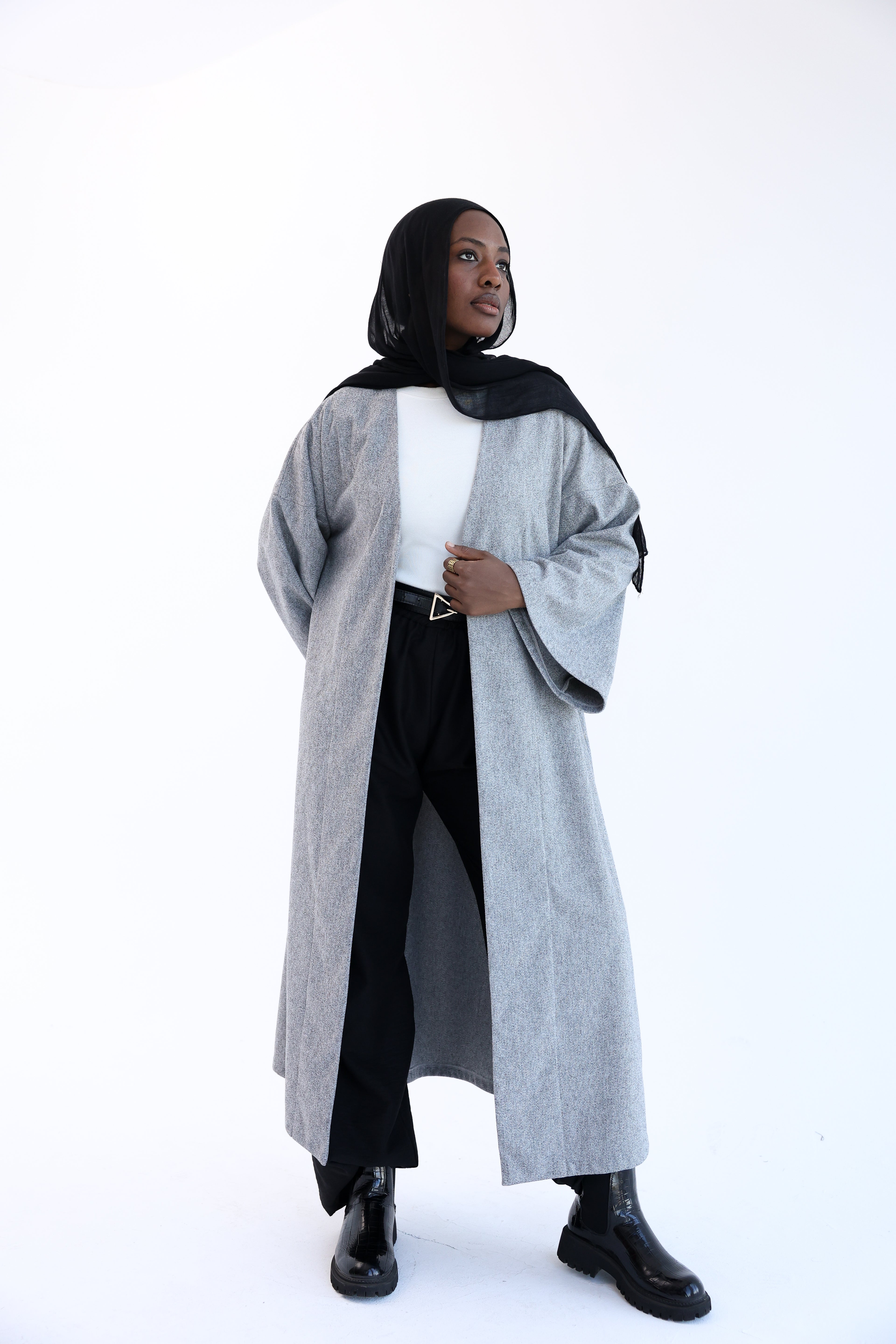 Ash Gray Wool Tweed Cardigan