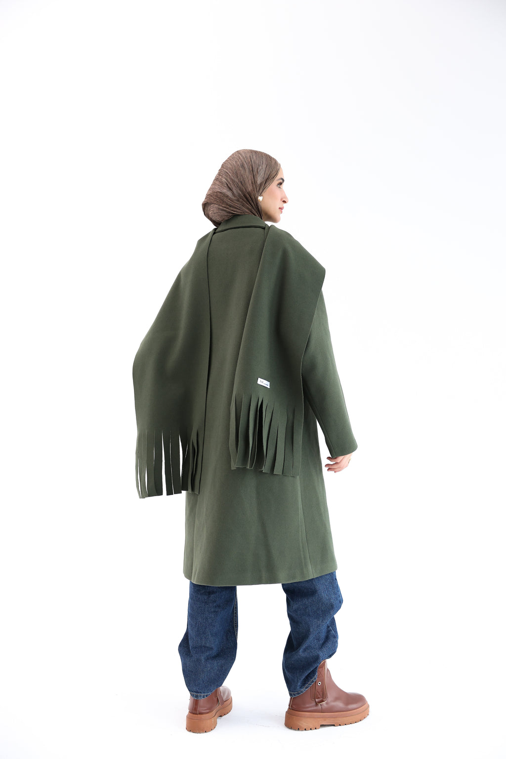 Olive Gogh Long Coat with scarf