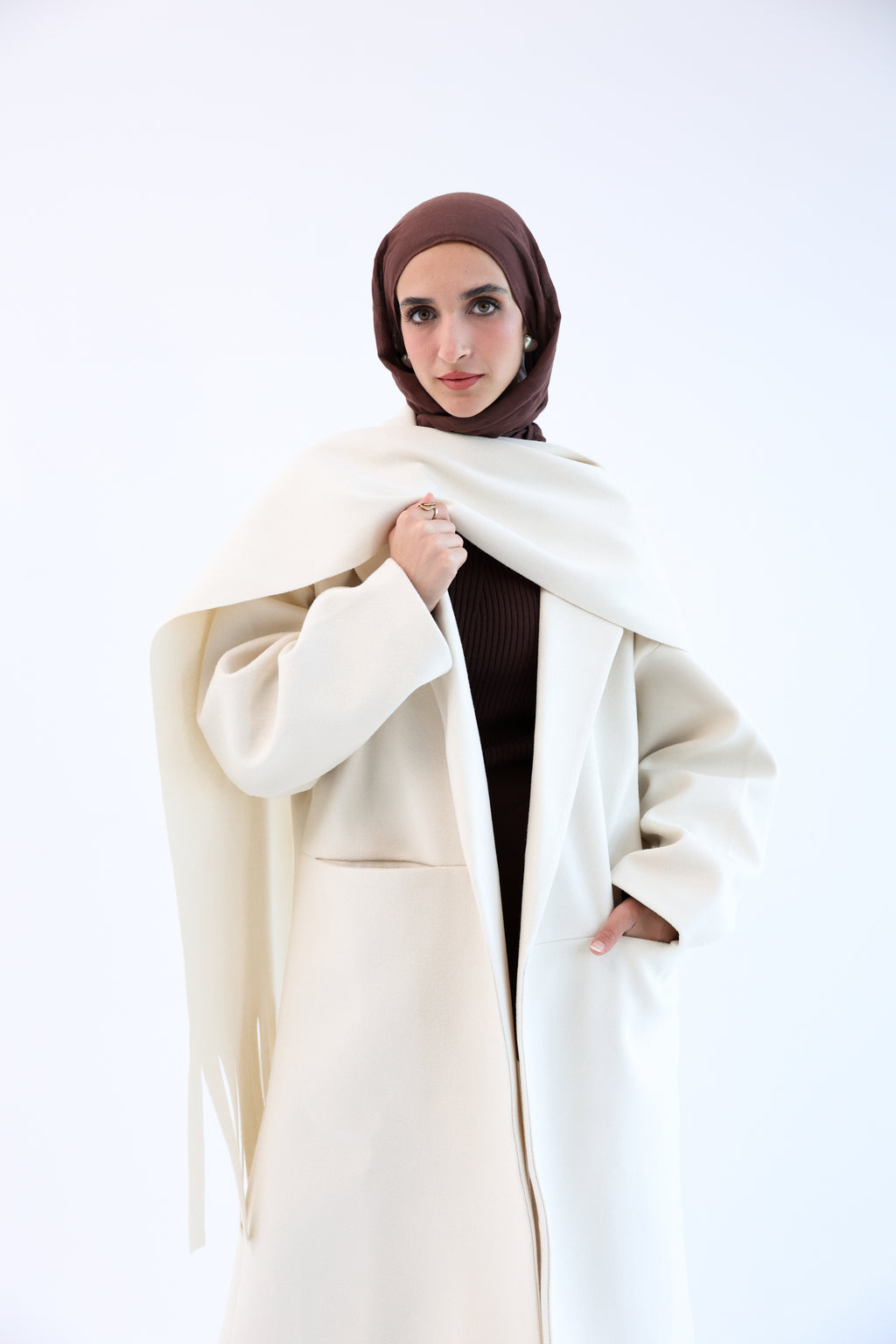Creamy Gogh Long Coat with scarf