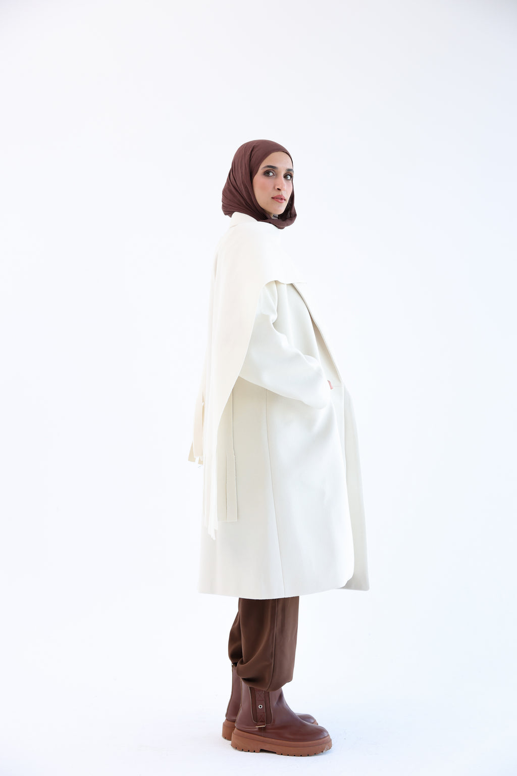 Creamy Gogh Long Coat with scarf