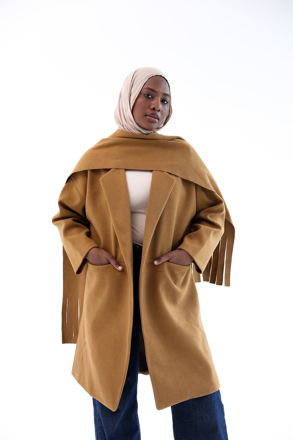Camel Gogh Long Coat with scarf