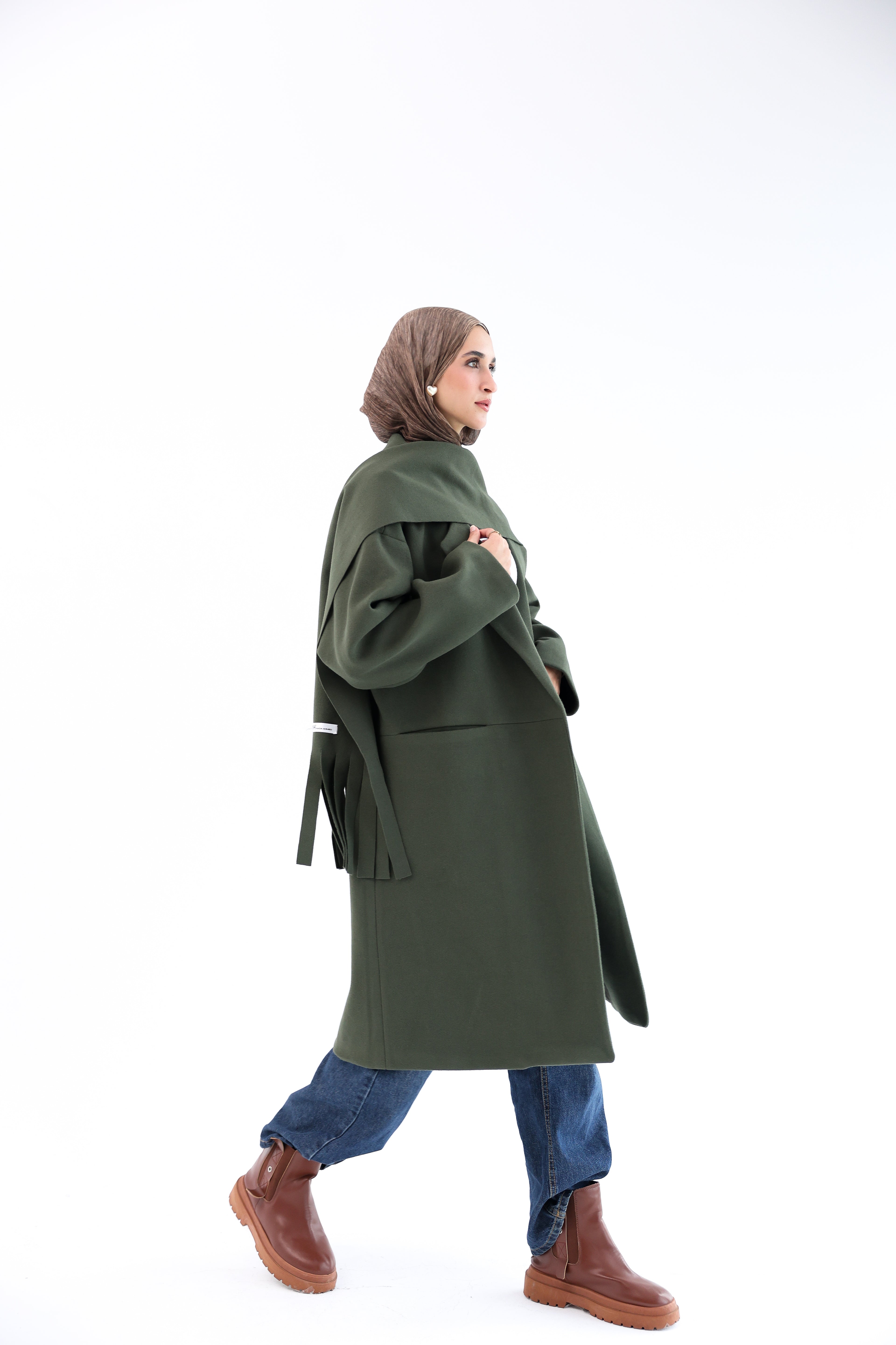 Olive Gogh Long Coat with scarf
