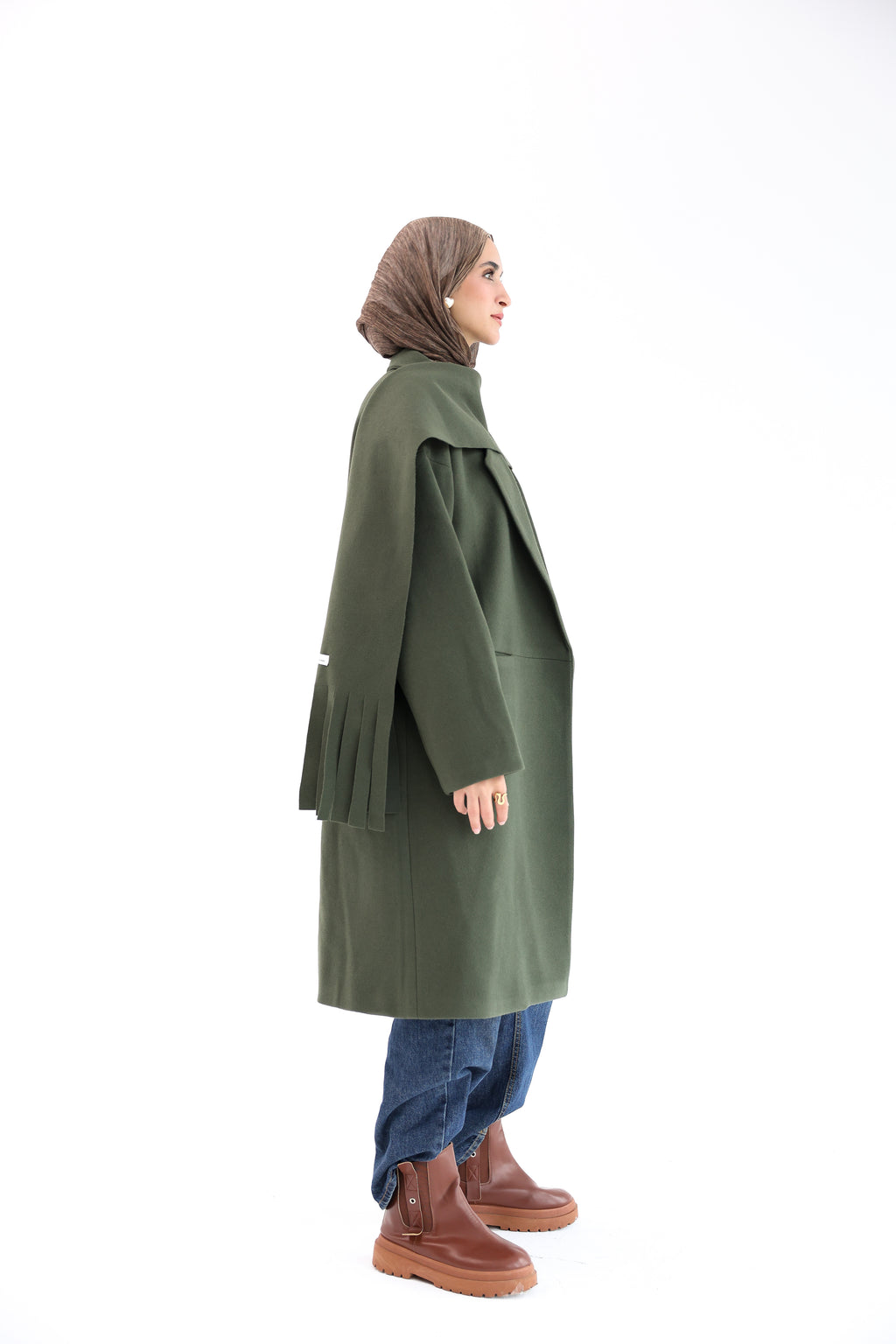 Olive Gogh Long Coat with scarf