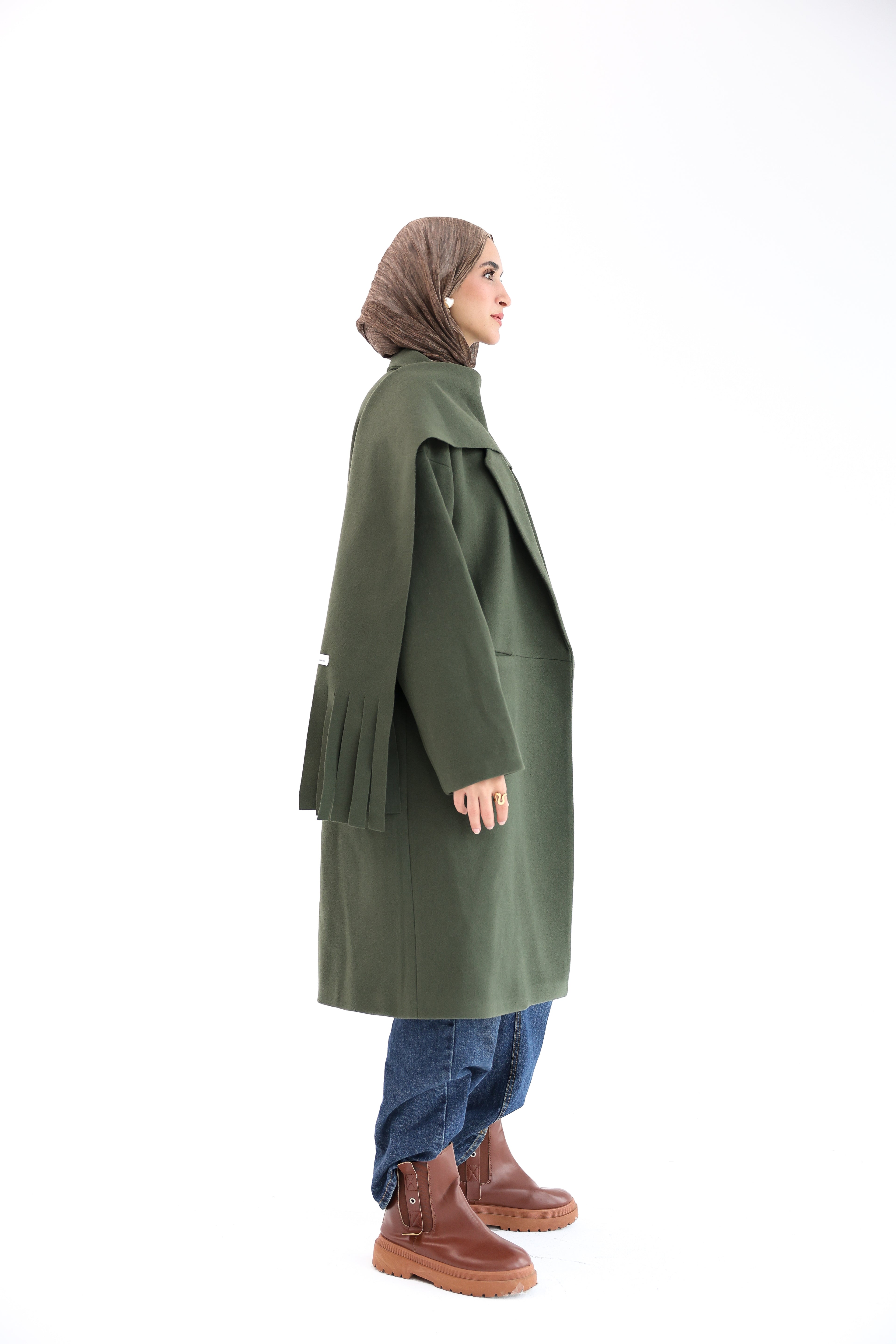 Olive Gogh Long Coat with scarf