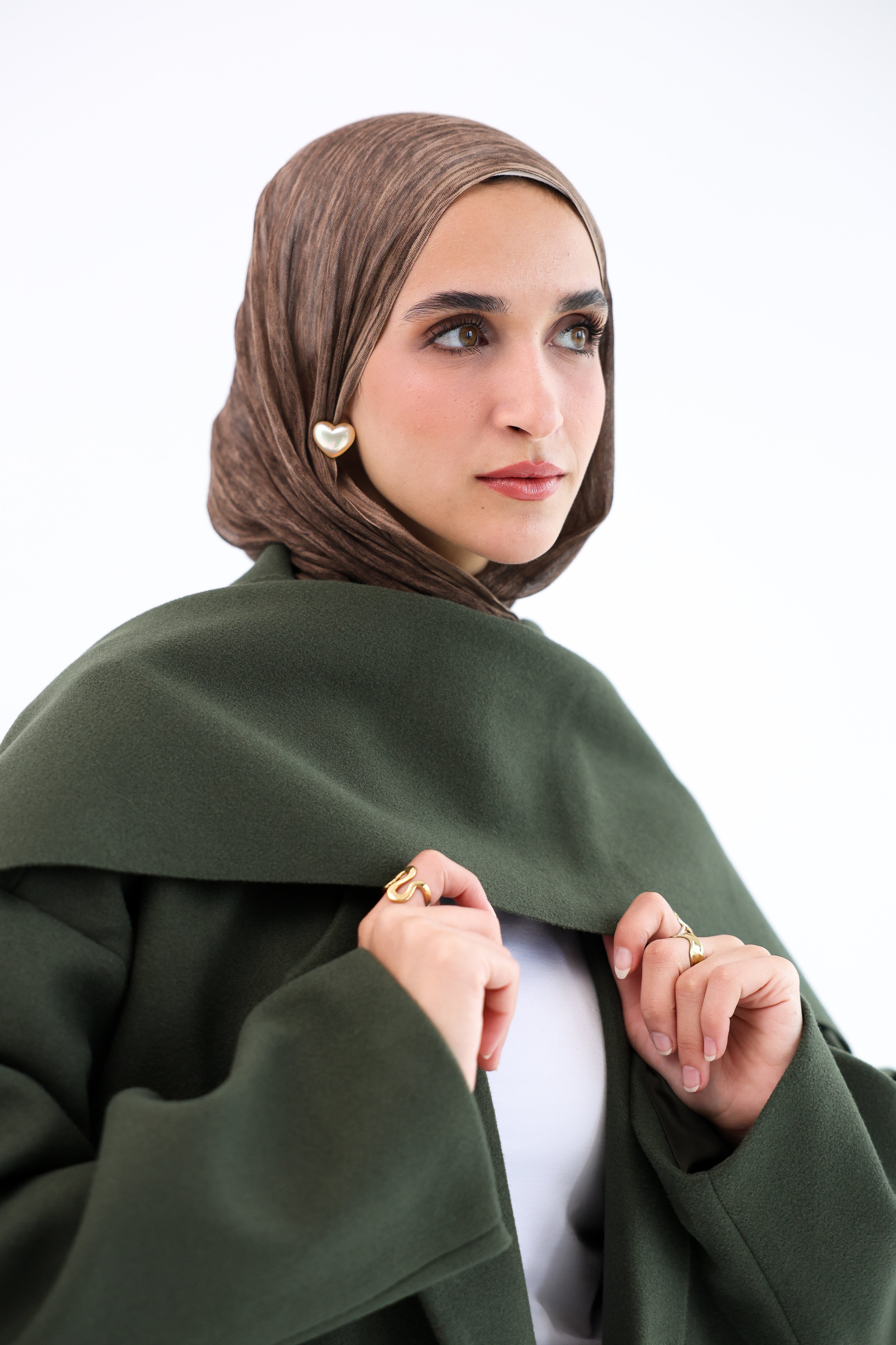 Olive Gogh Long Coat with scarf