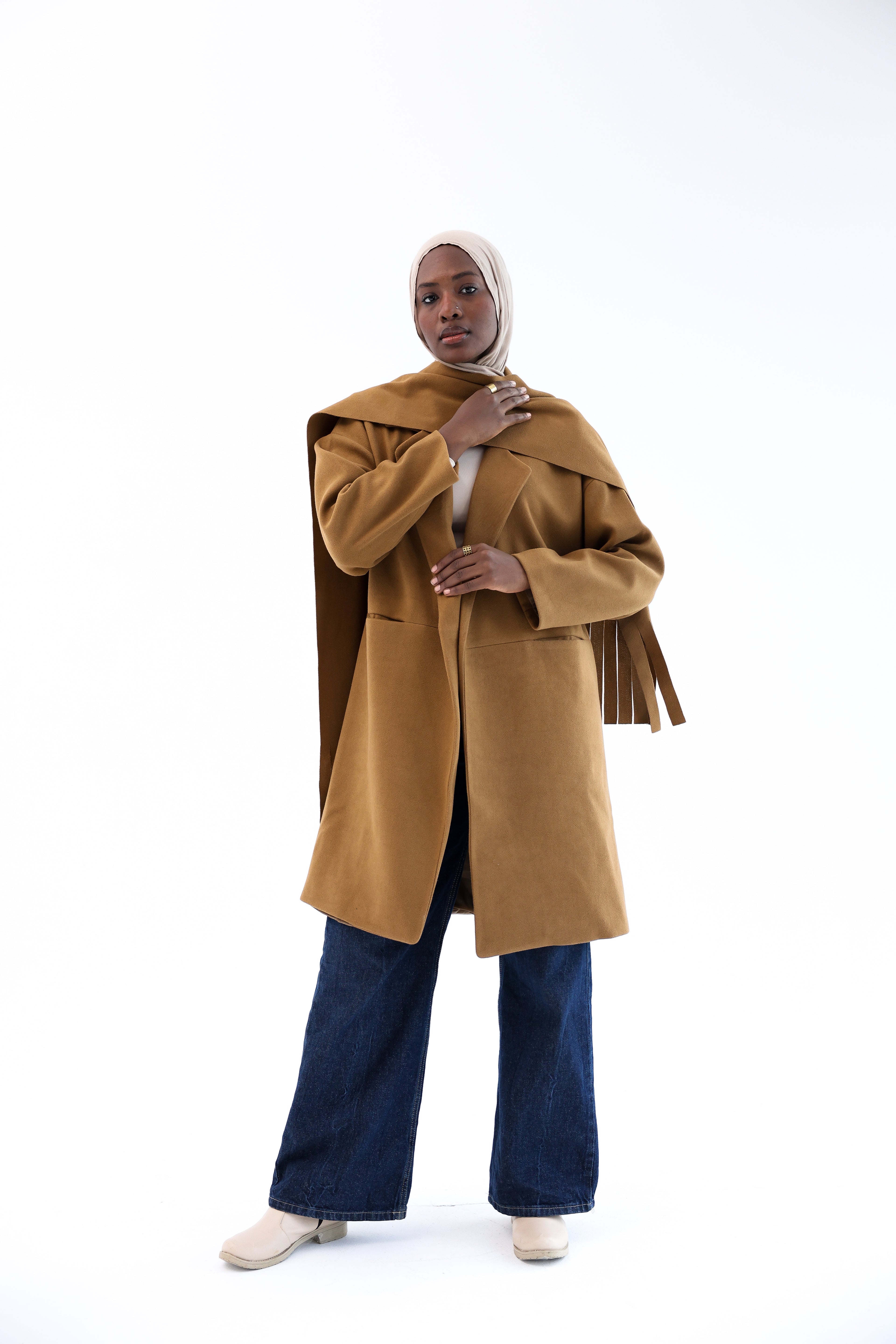 Camel Gogh Long Coat with scarf