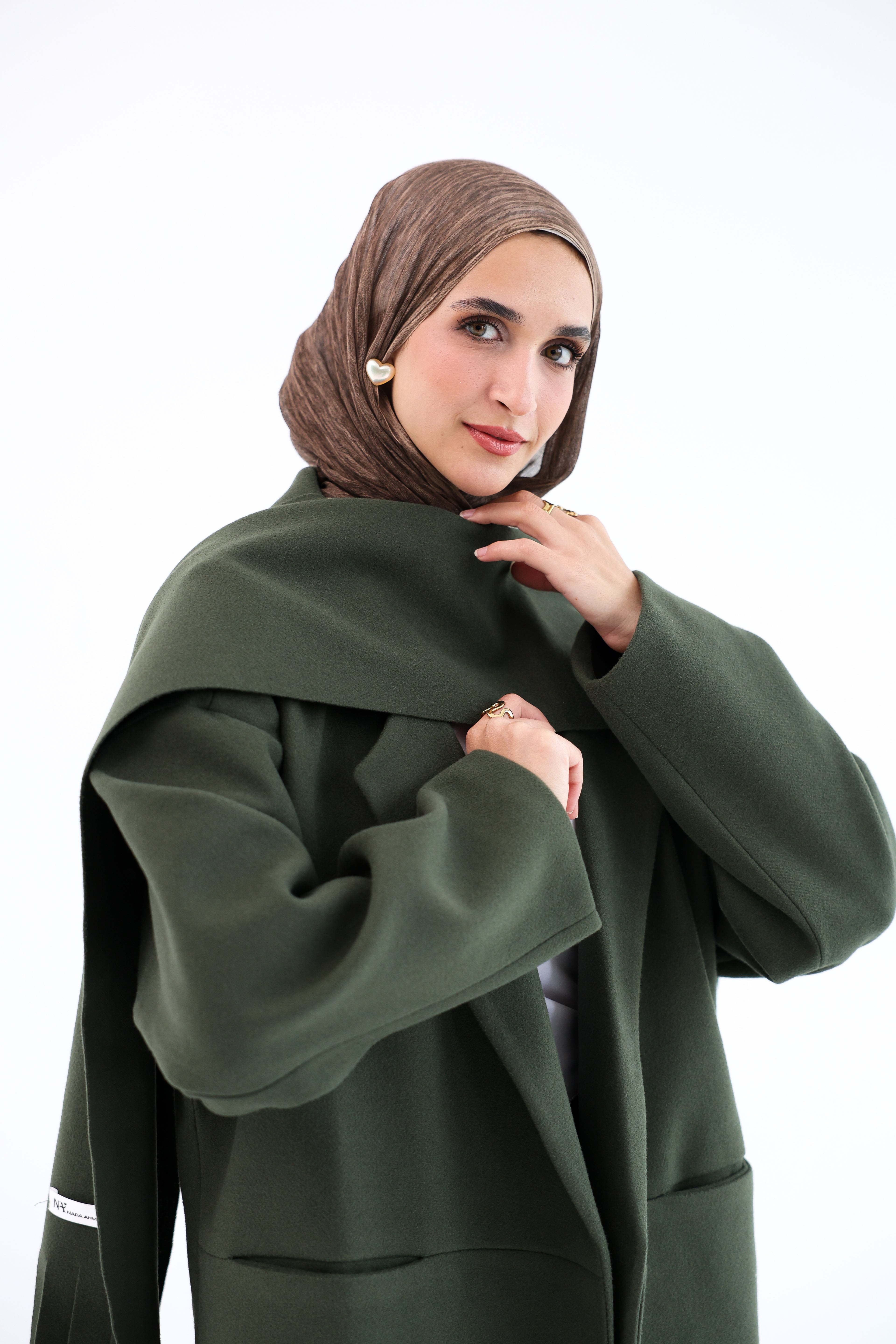 Olive Gogh Long Coat with scarf