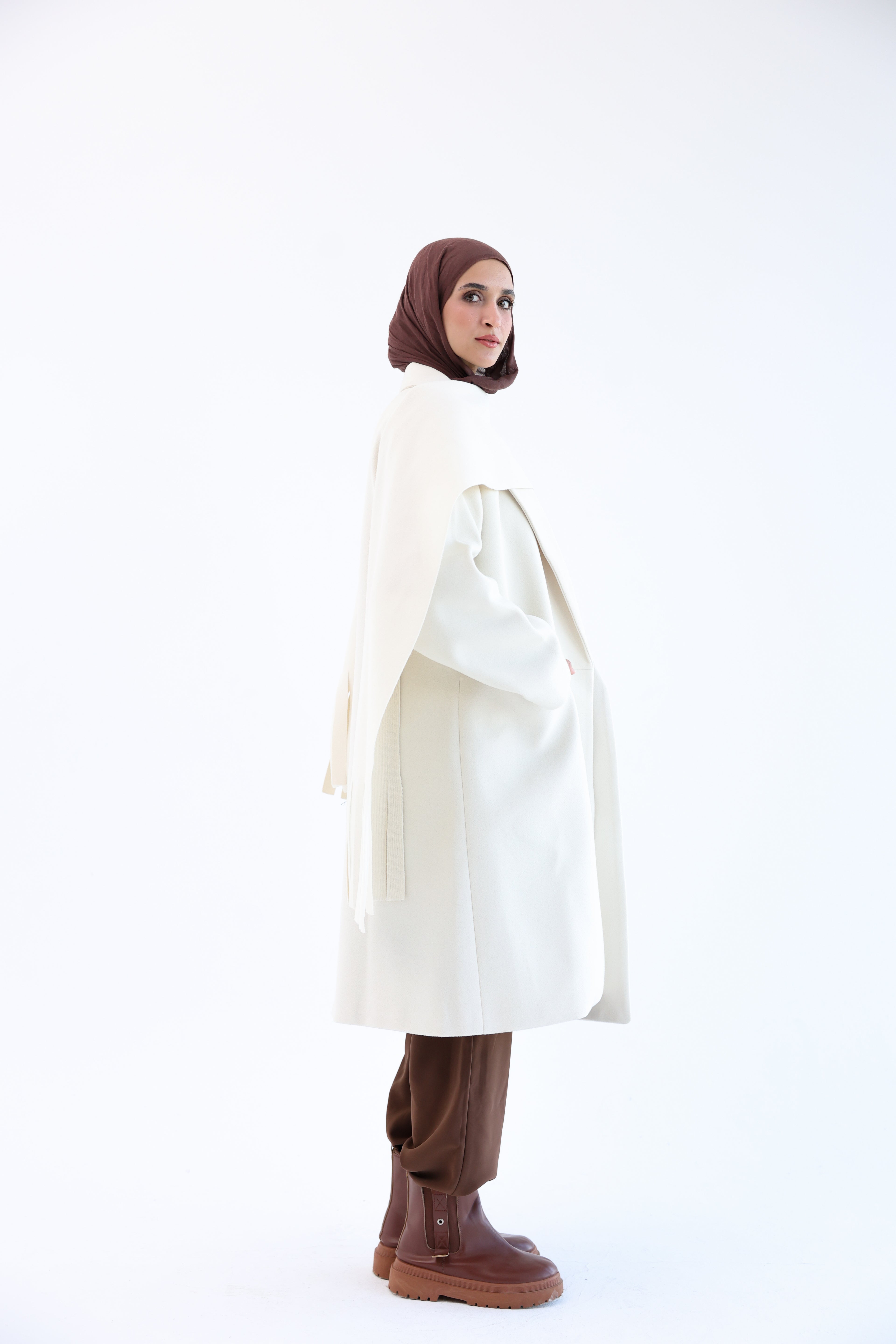 Creamy Gogh Long Coat with scarf
