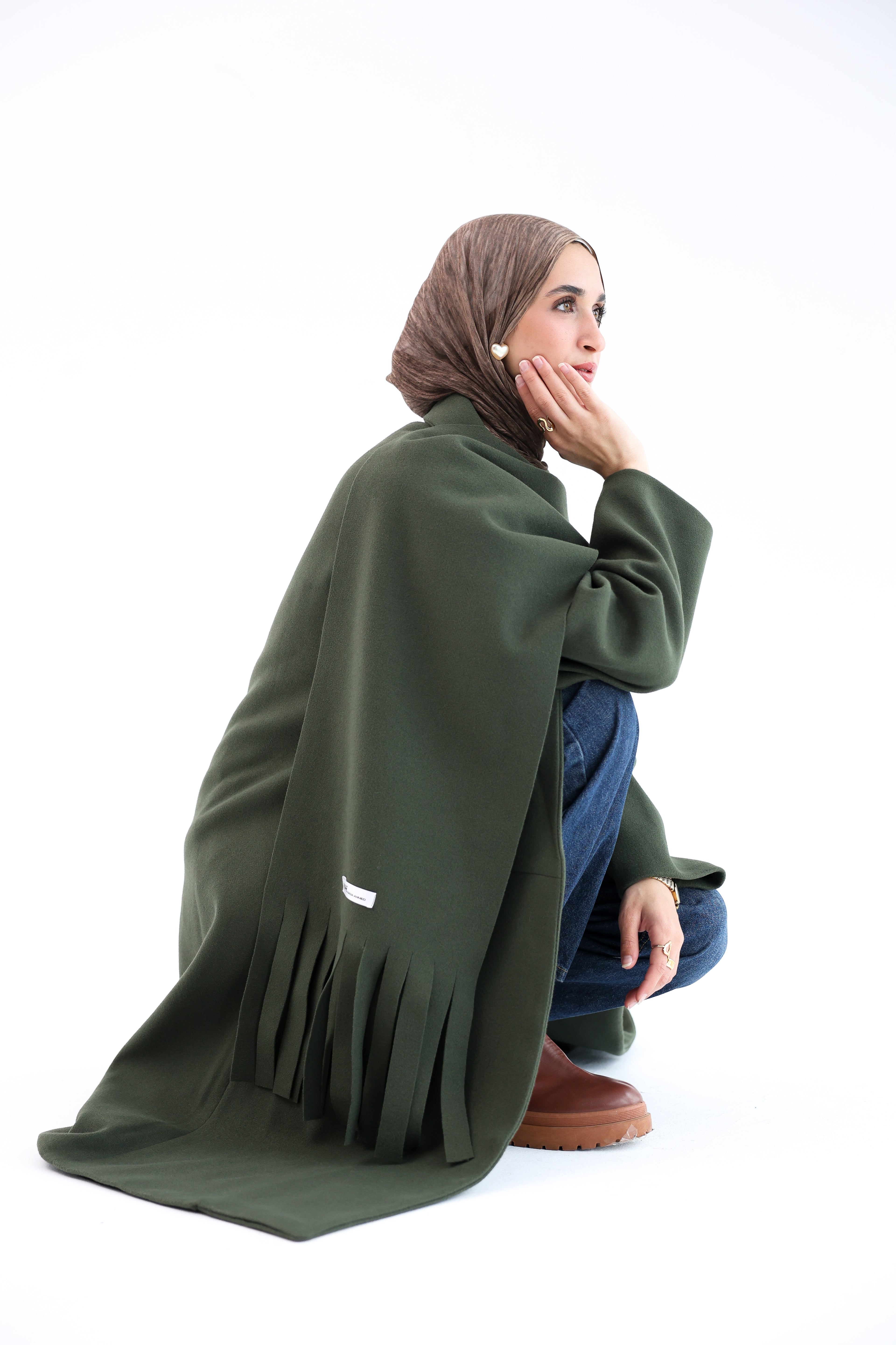 Olive Gogh Long Coat with scarf