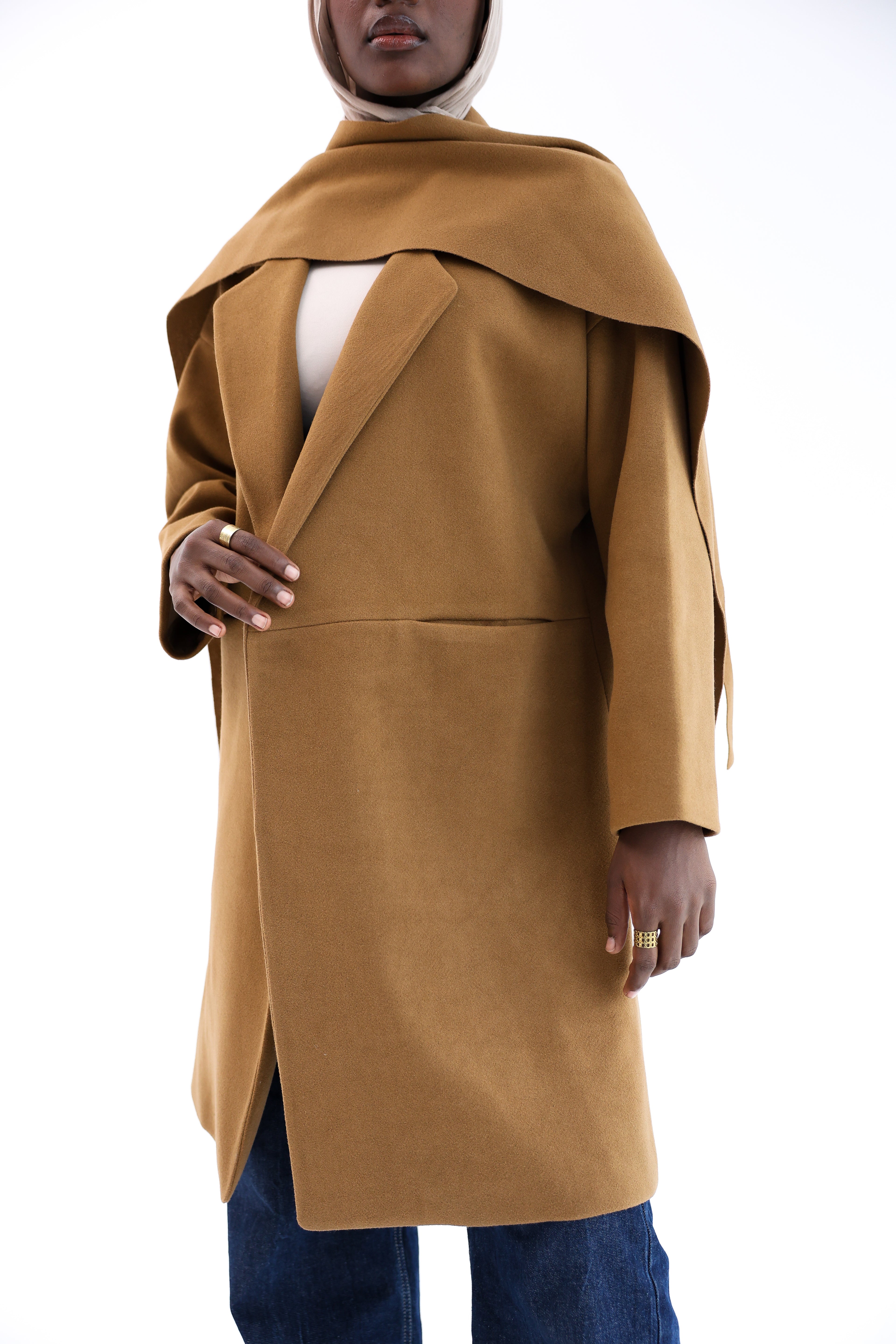 Camel Gogh Long Coat with scarf