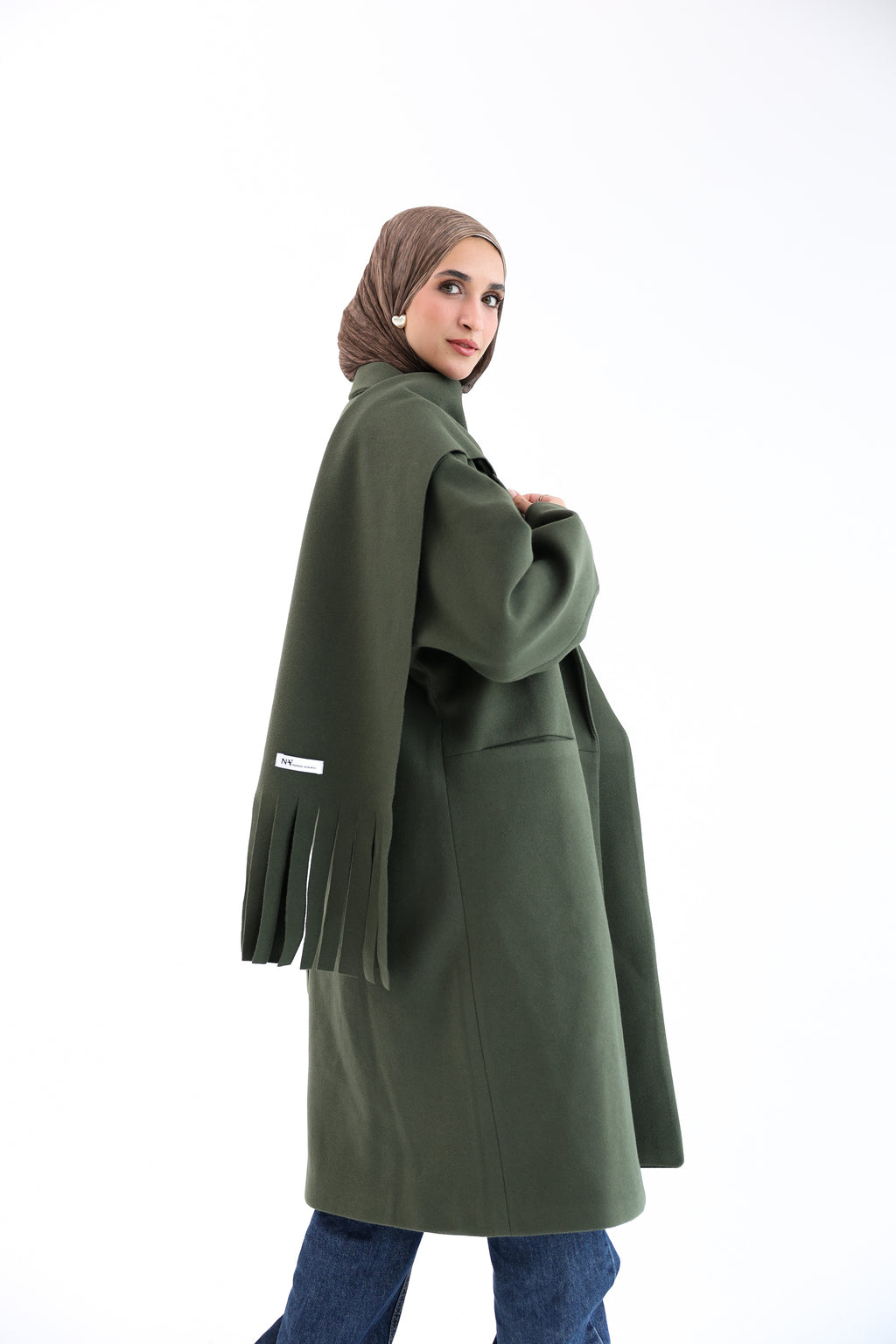 Olive Gogh Long Coat with scarf