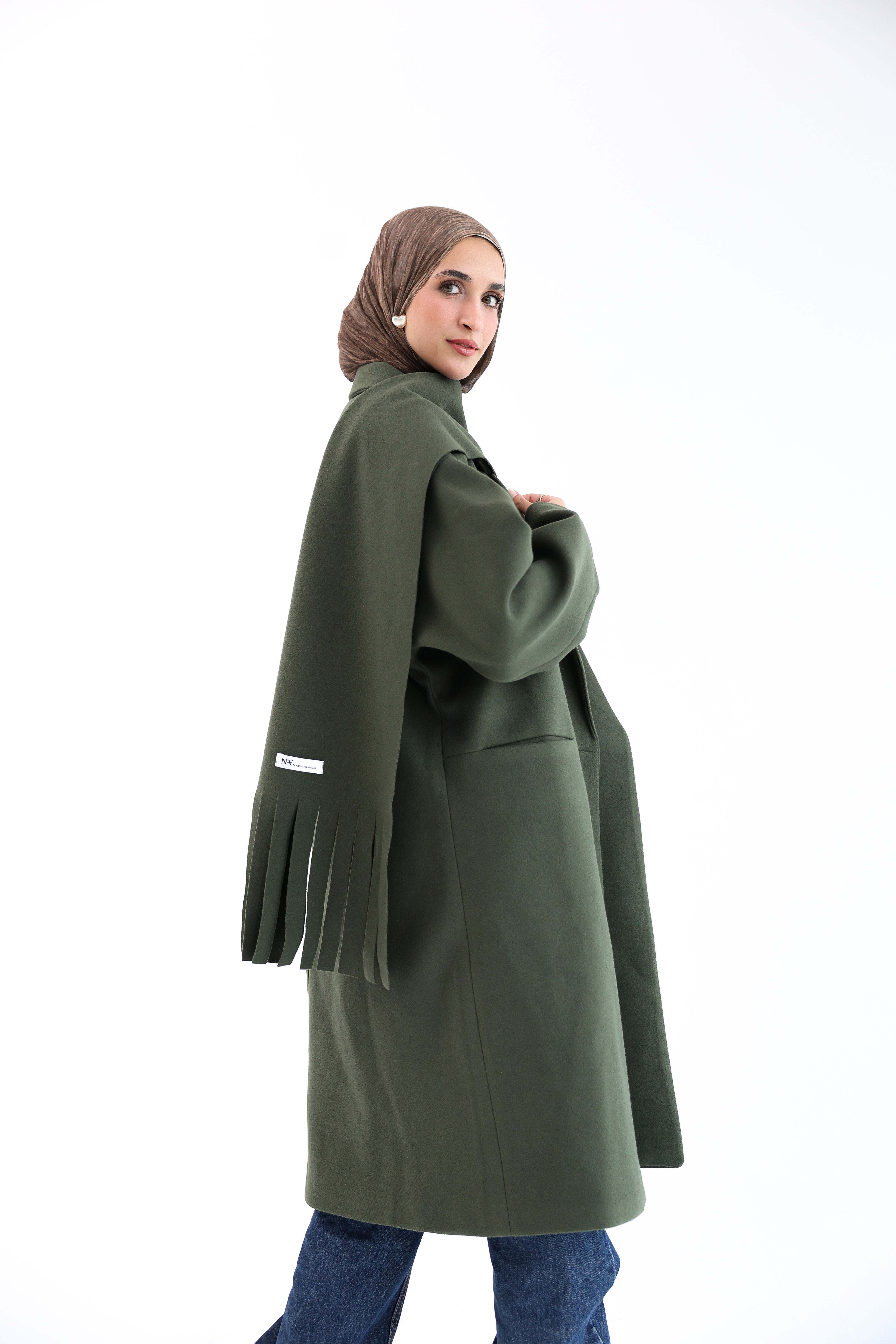 Olive Gogh Long Coat with scarf