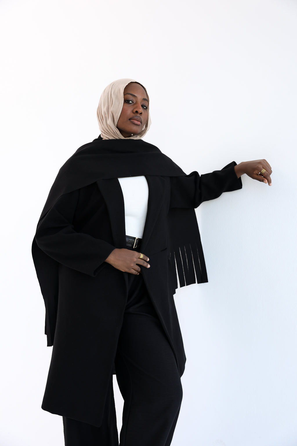 Black Gogh Long Coat with scarf