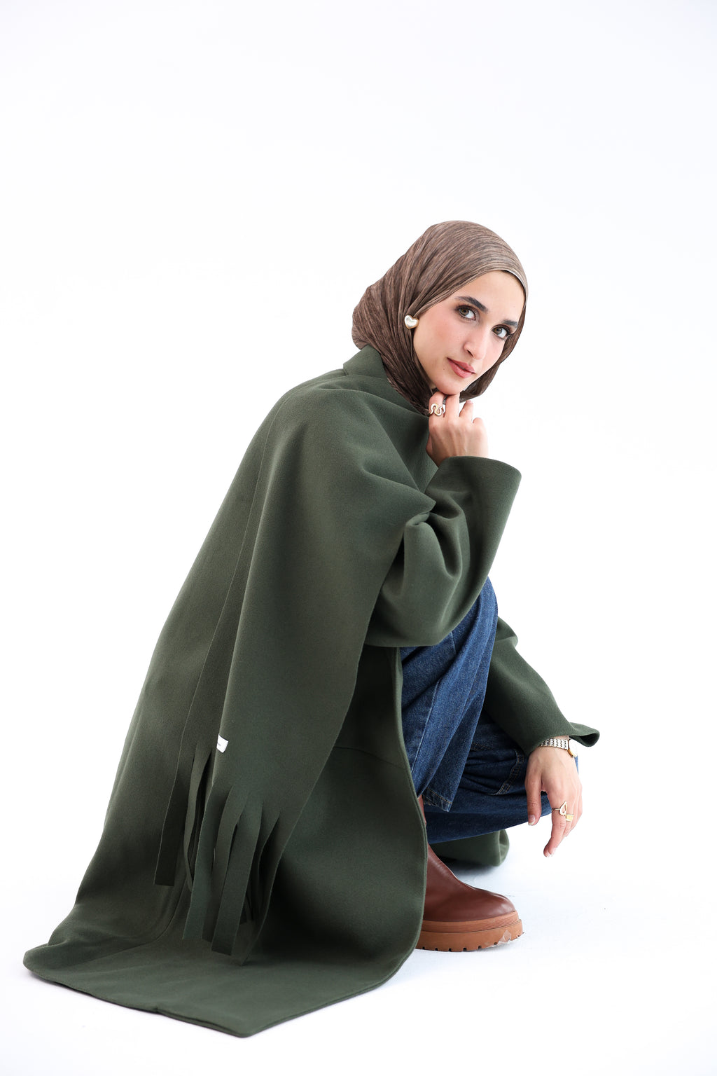 Olive Gogh Long Coat with scarf