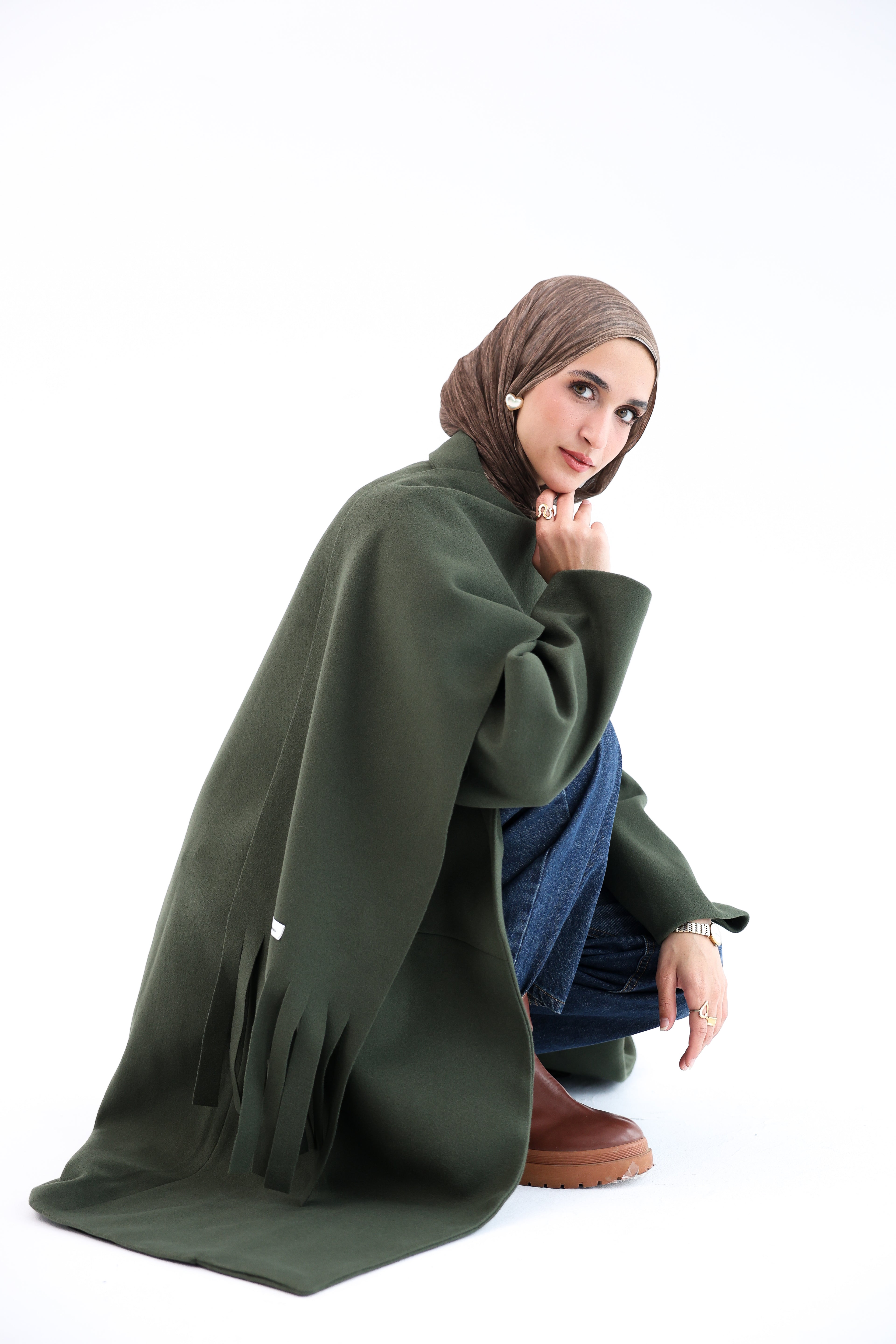 Olive Gogh Long Coat with scarf