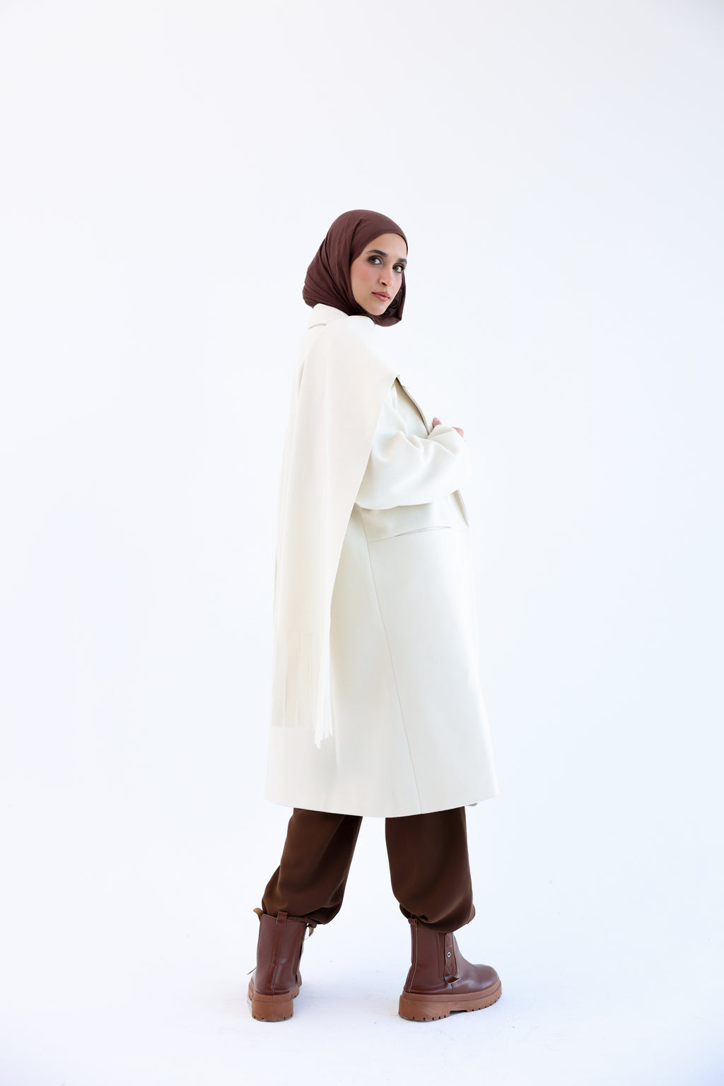 Creamy Gogh Long Coat with scarf