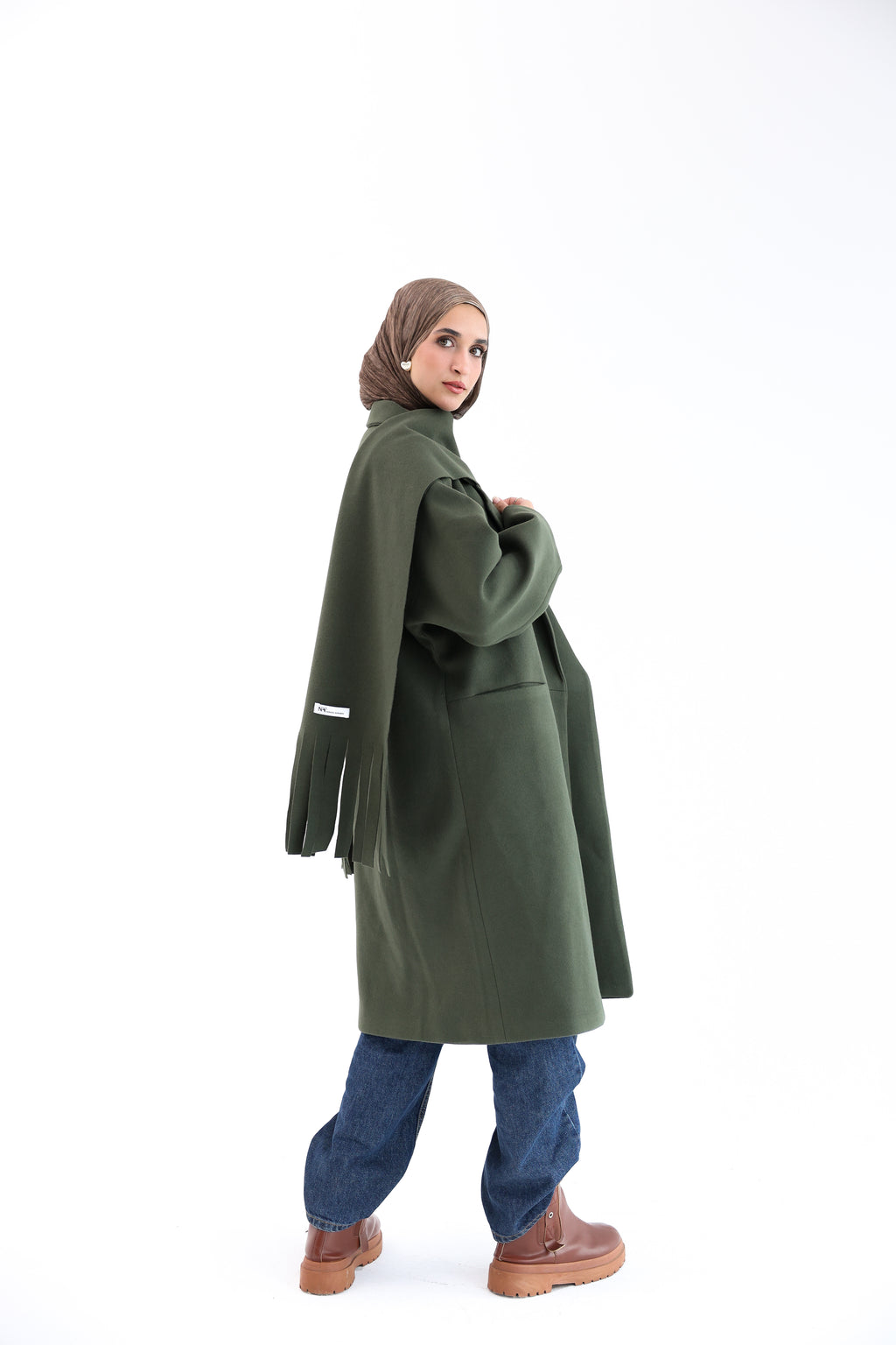 Olive Gogh Long Coat with scarf
