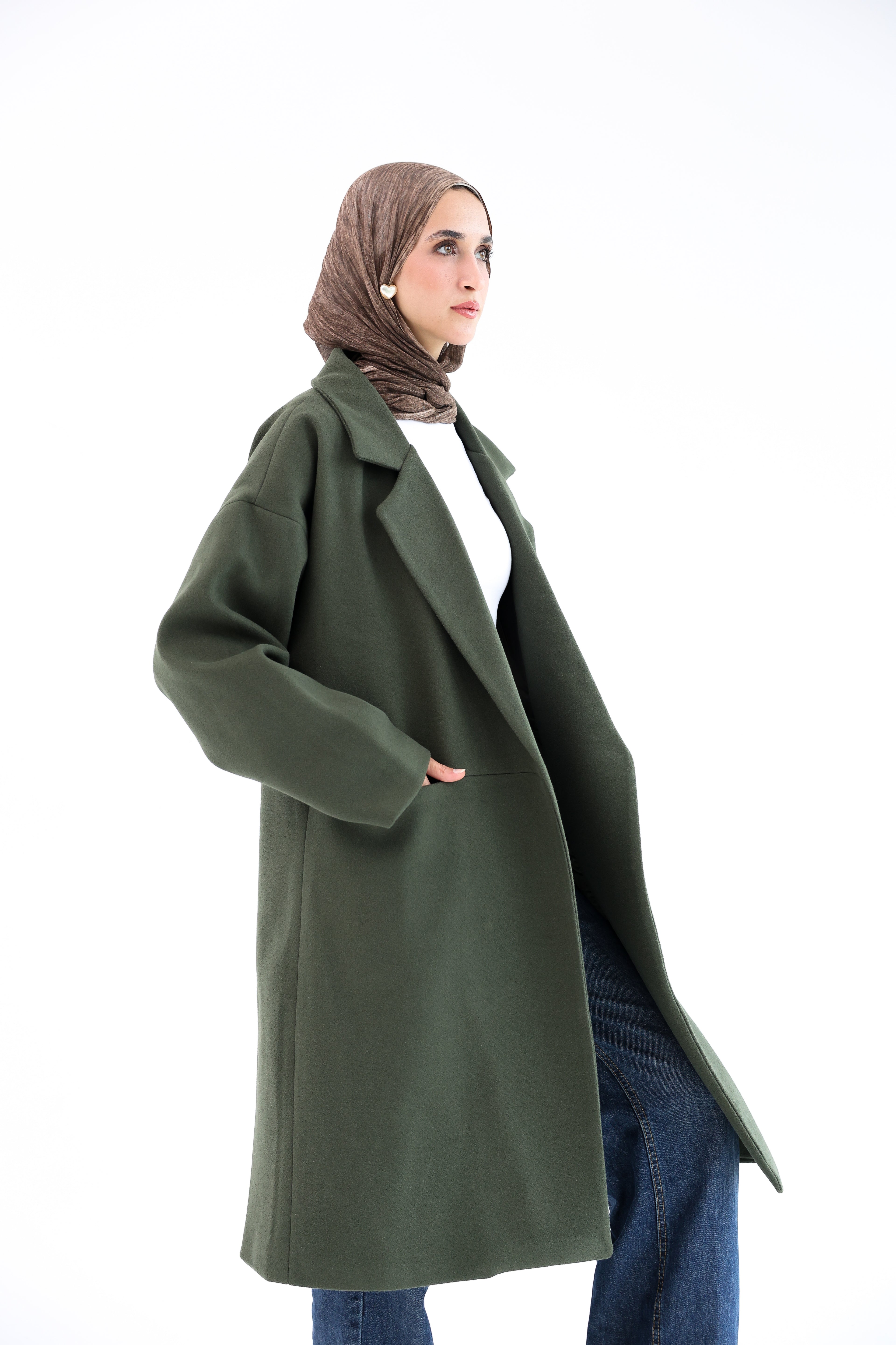 Olive Gogh Long Coat with scarf