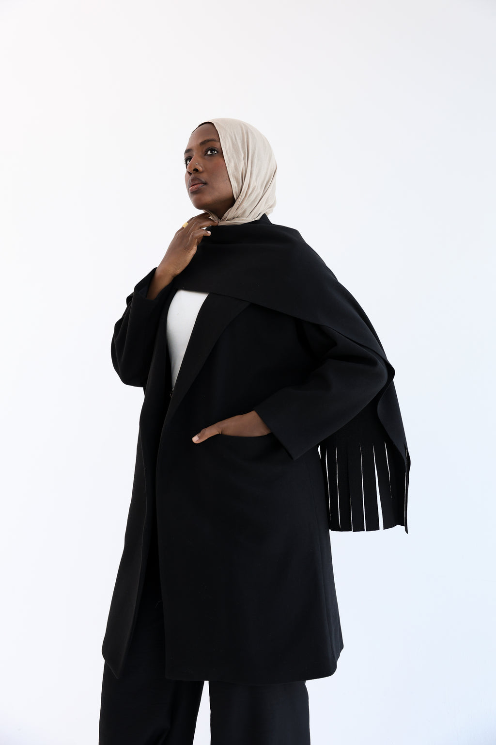 Black Gogh Long Coat with scarf