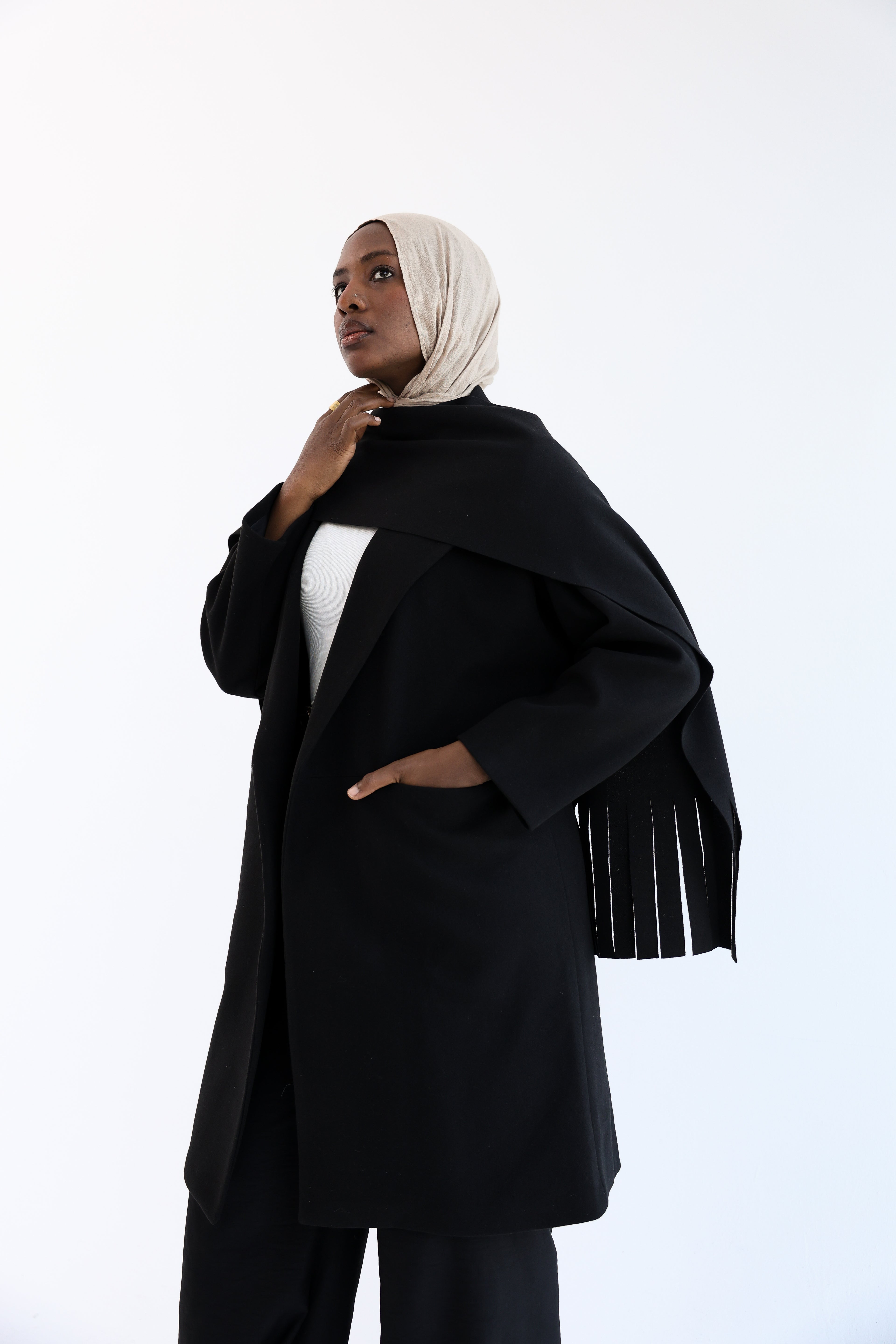 Black Gogh Long Coat with scarf