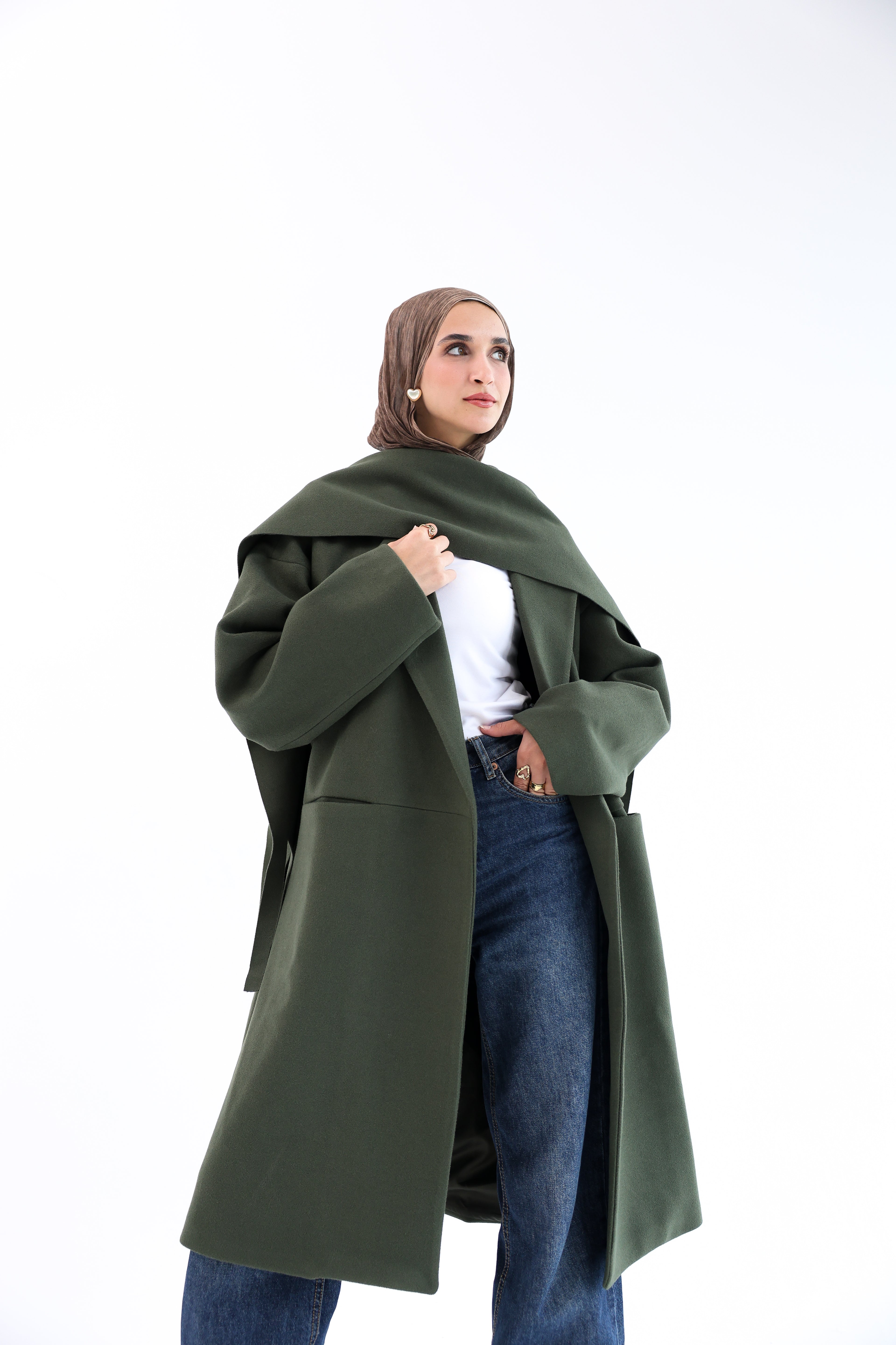 Olive Gogh Long Coat with scarf