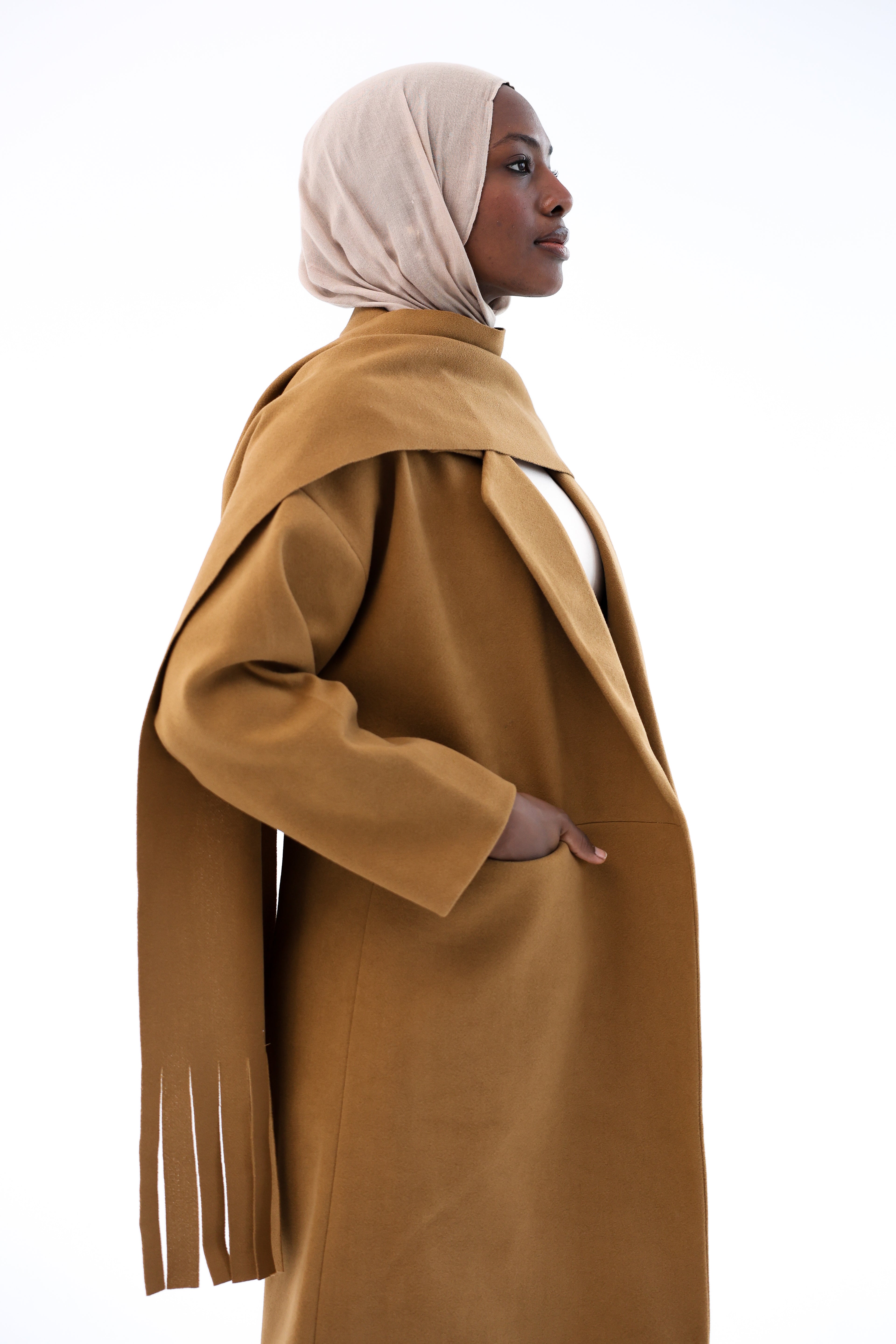 Camel Gogh Long Coat with scarf