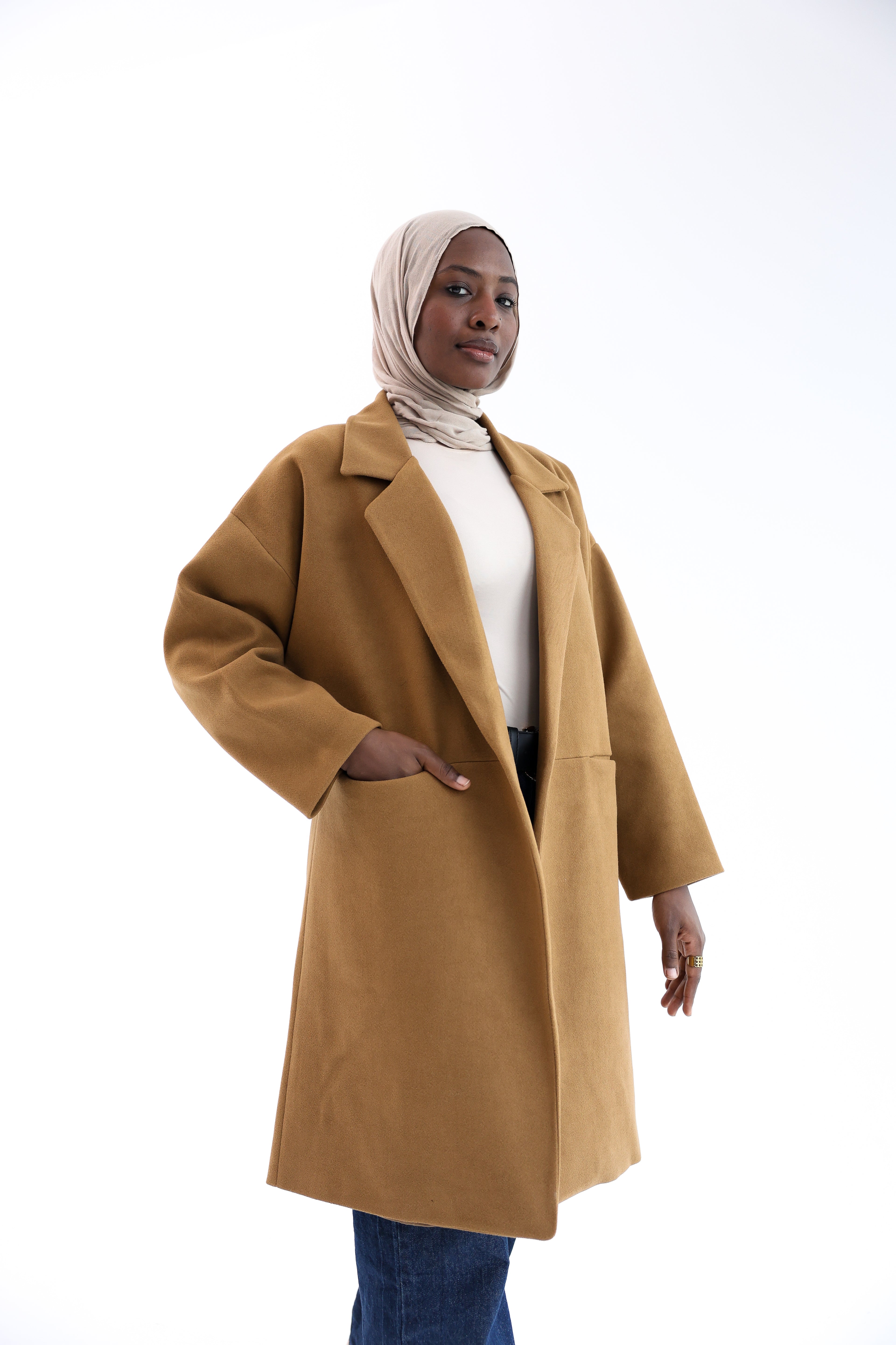 Camel Gogh Long Coat with scarf