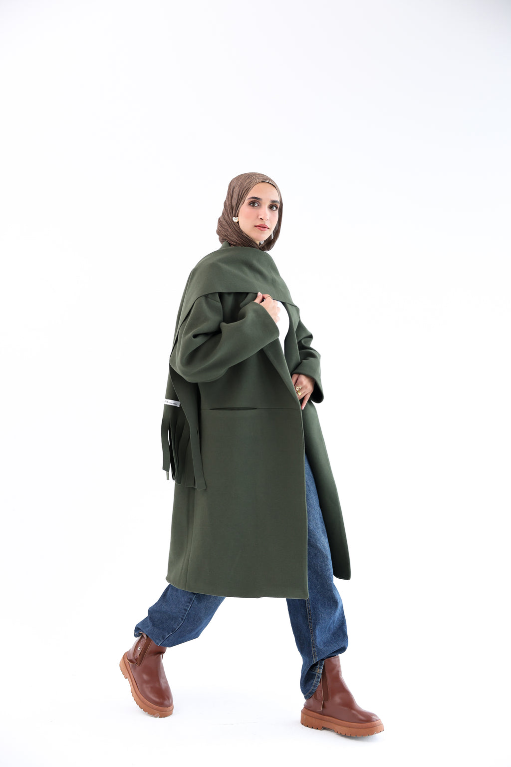 Olive Gogh Long Coat with scarf