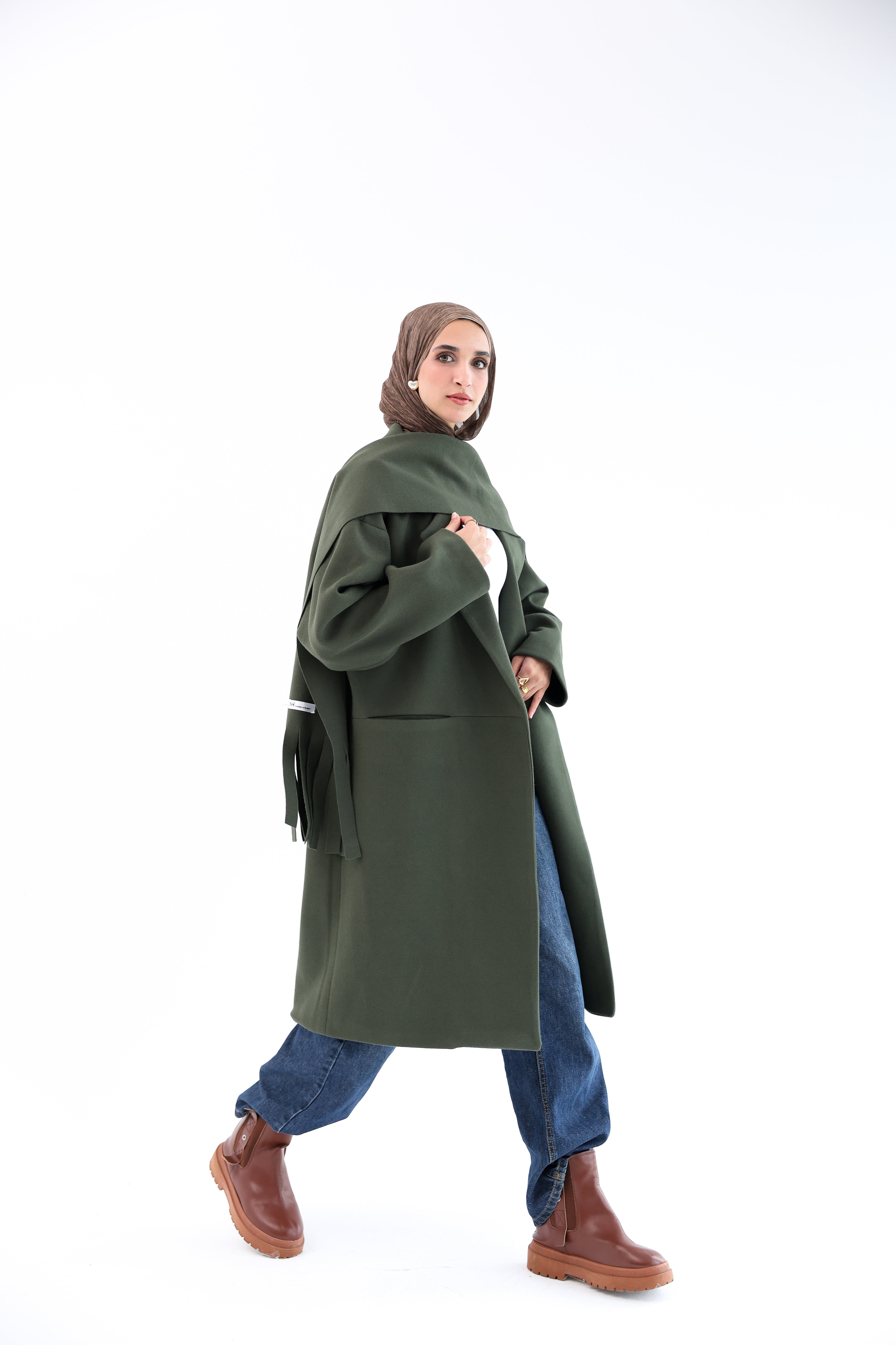 Olive Gogh Long Coat with scarf