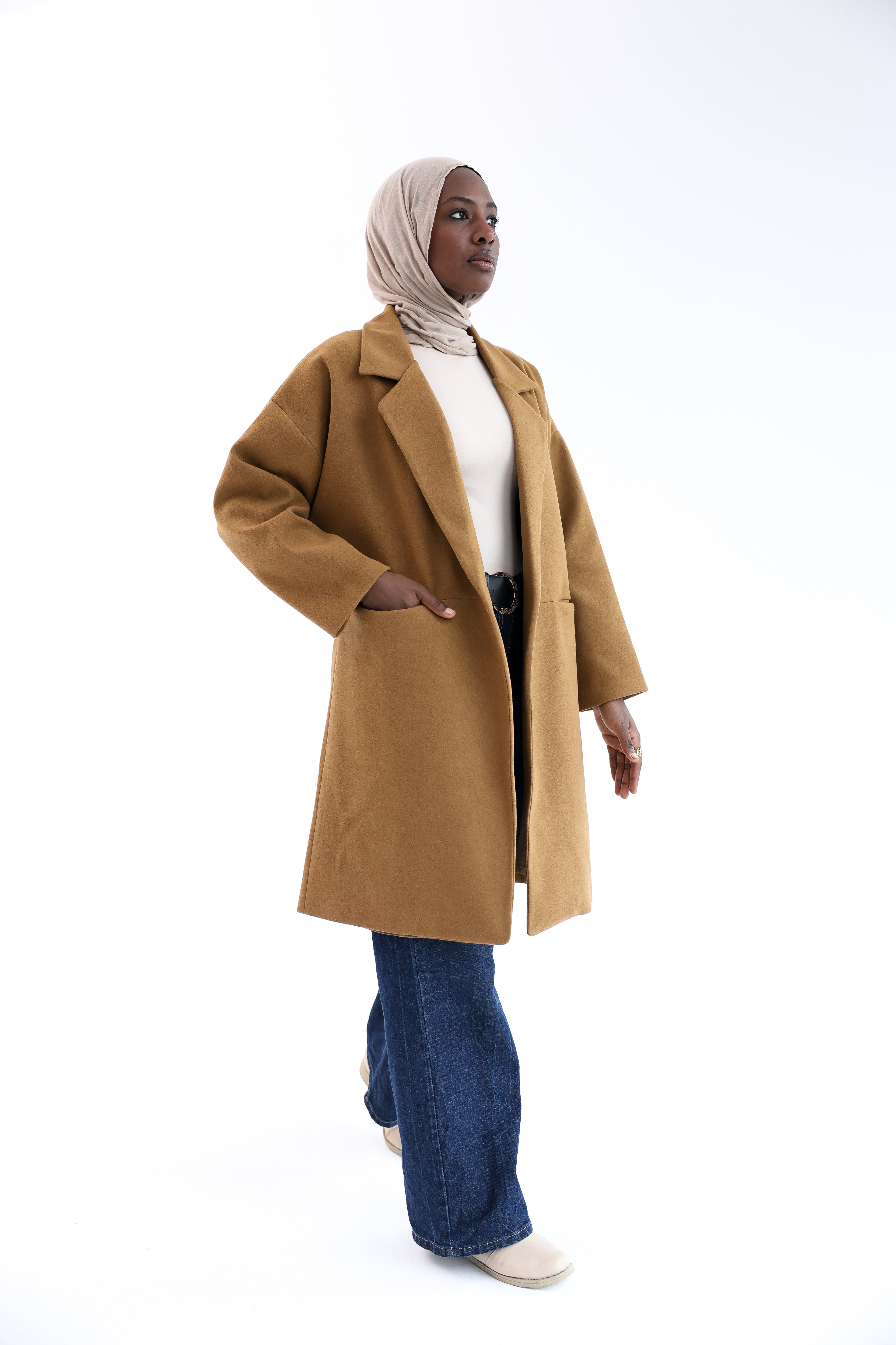 Camel Gogh Long Coat with scarf