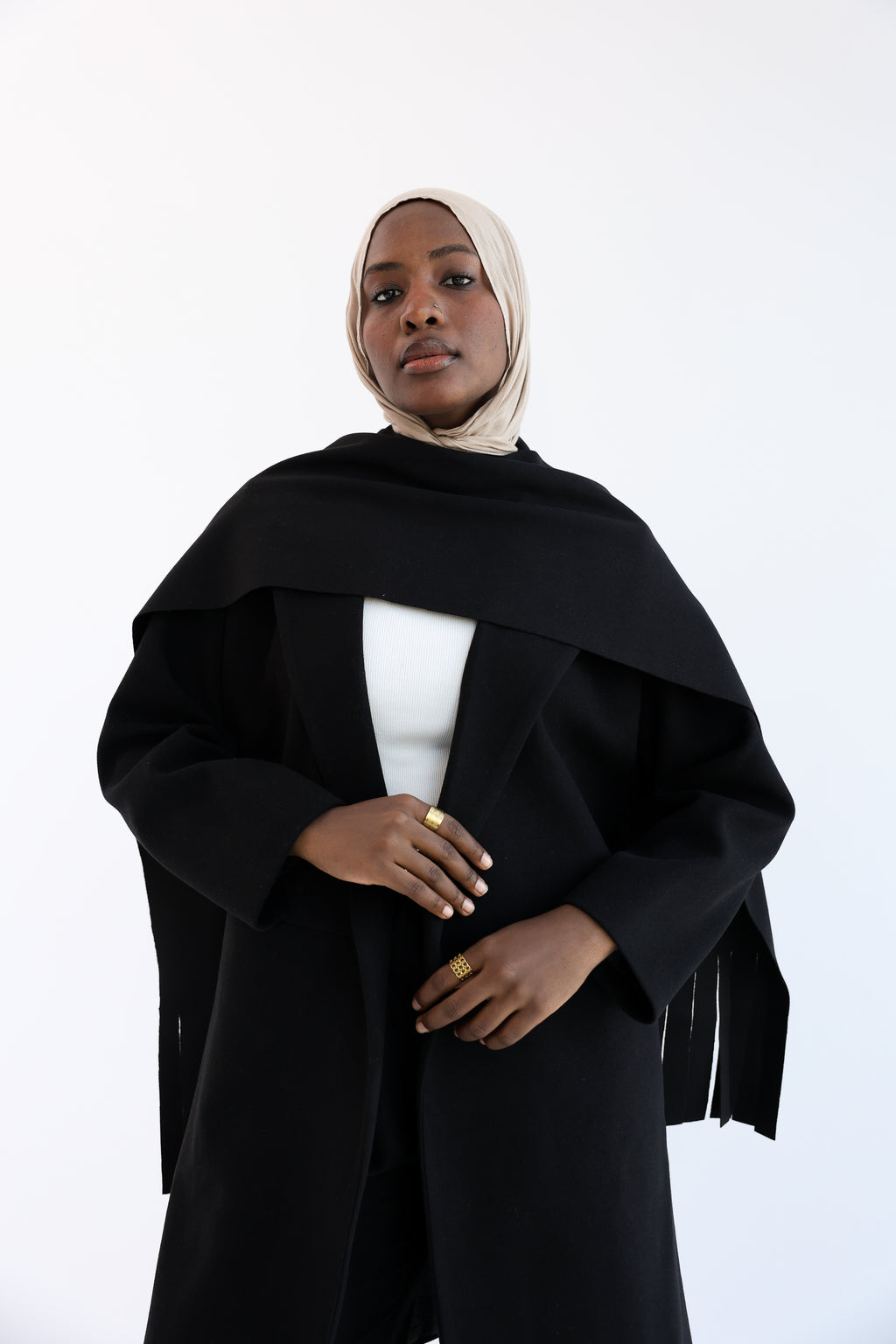 Black Gogh Long Coat with scarf