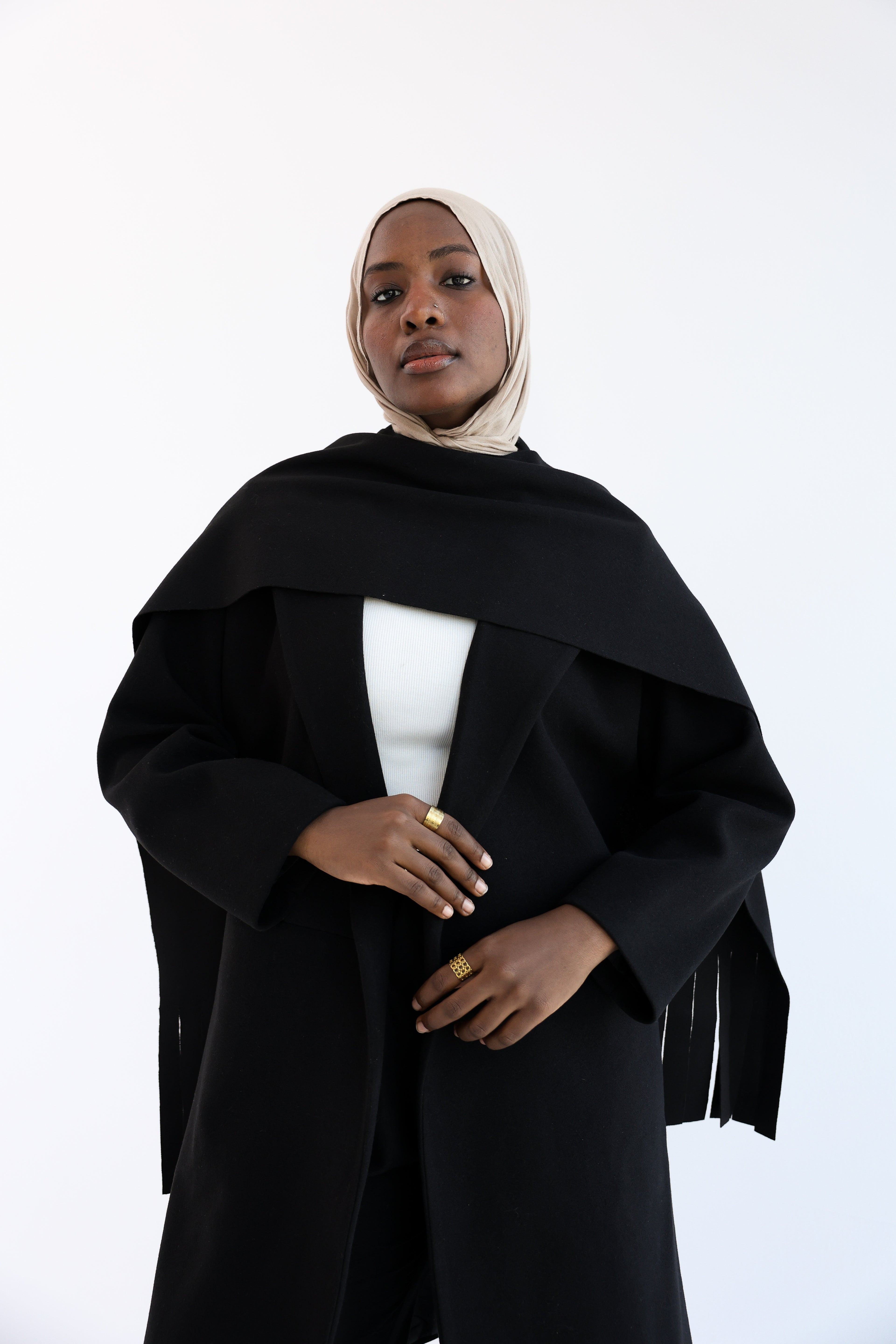 Black Gogh Long Coat with scarf