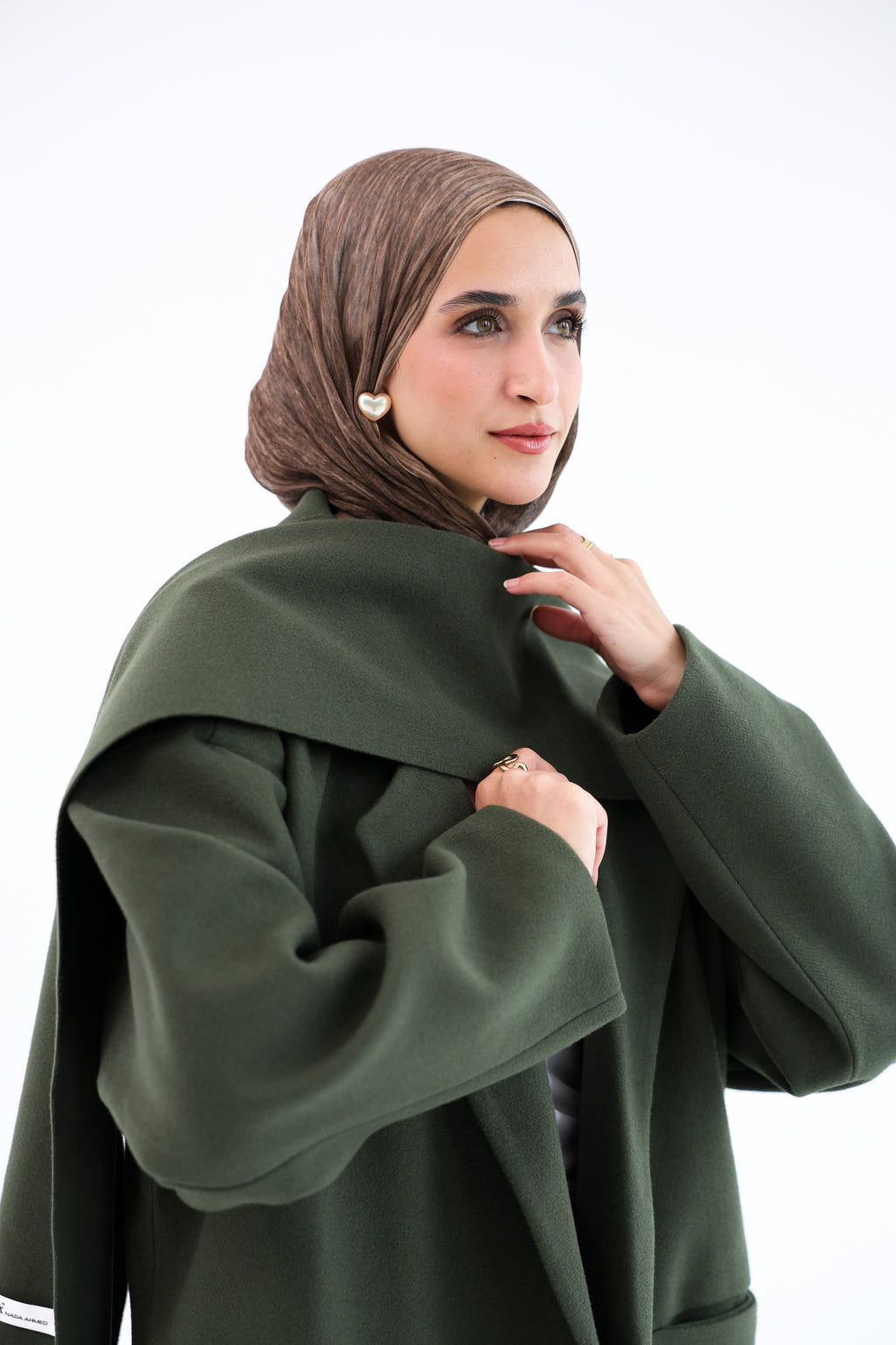 Olive Gogh Long Coat with scarf