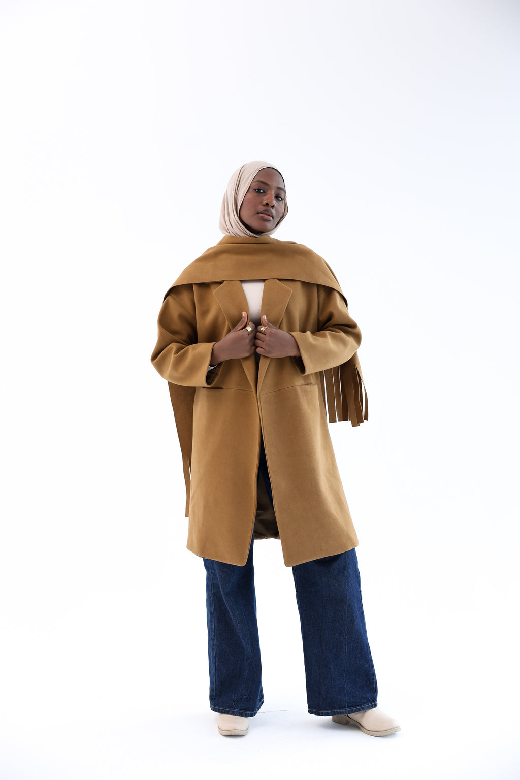Camel Gogh Long Coat with scarf