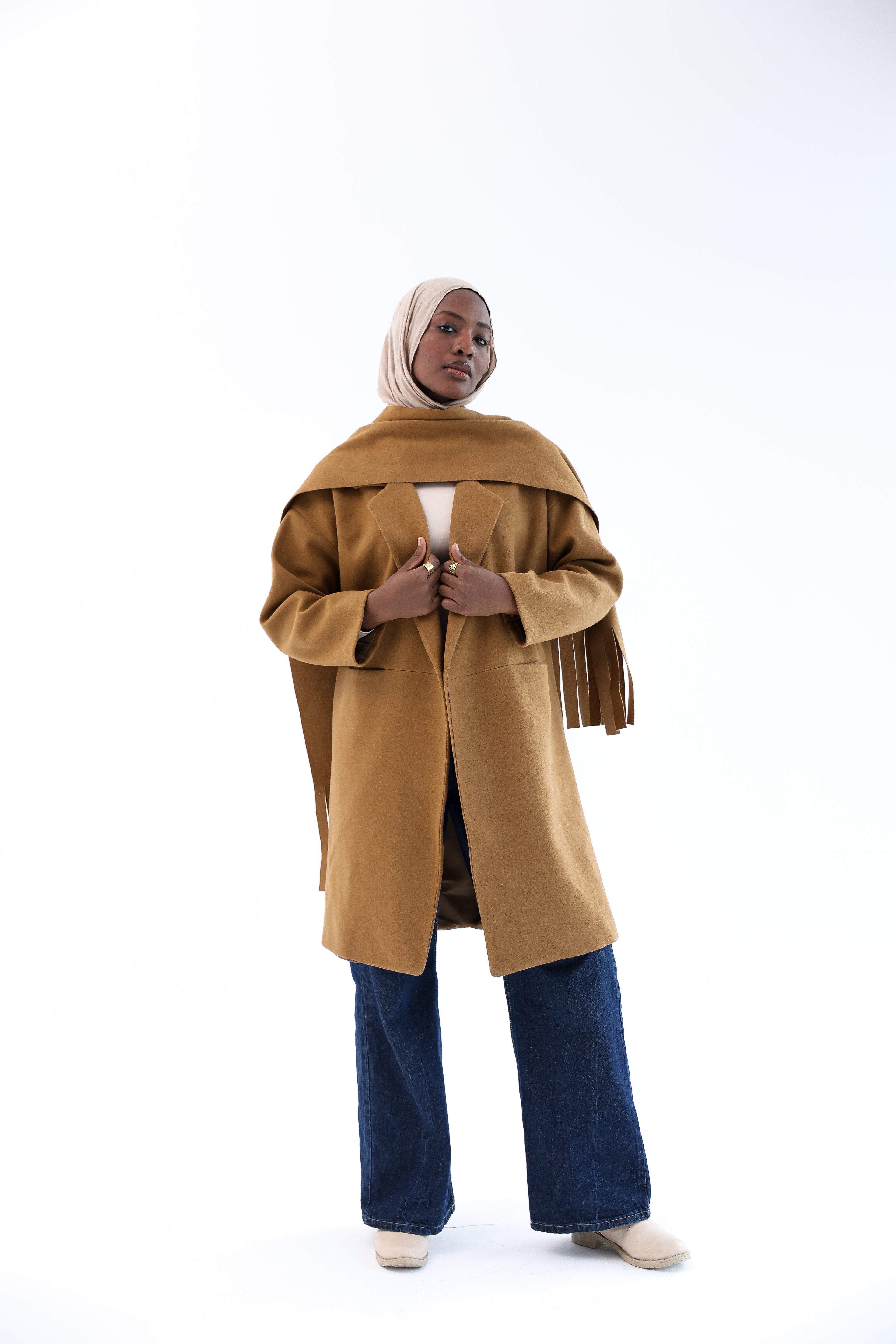 Camel Gogh Long Coat with scarf