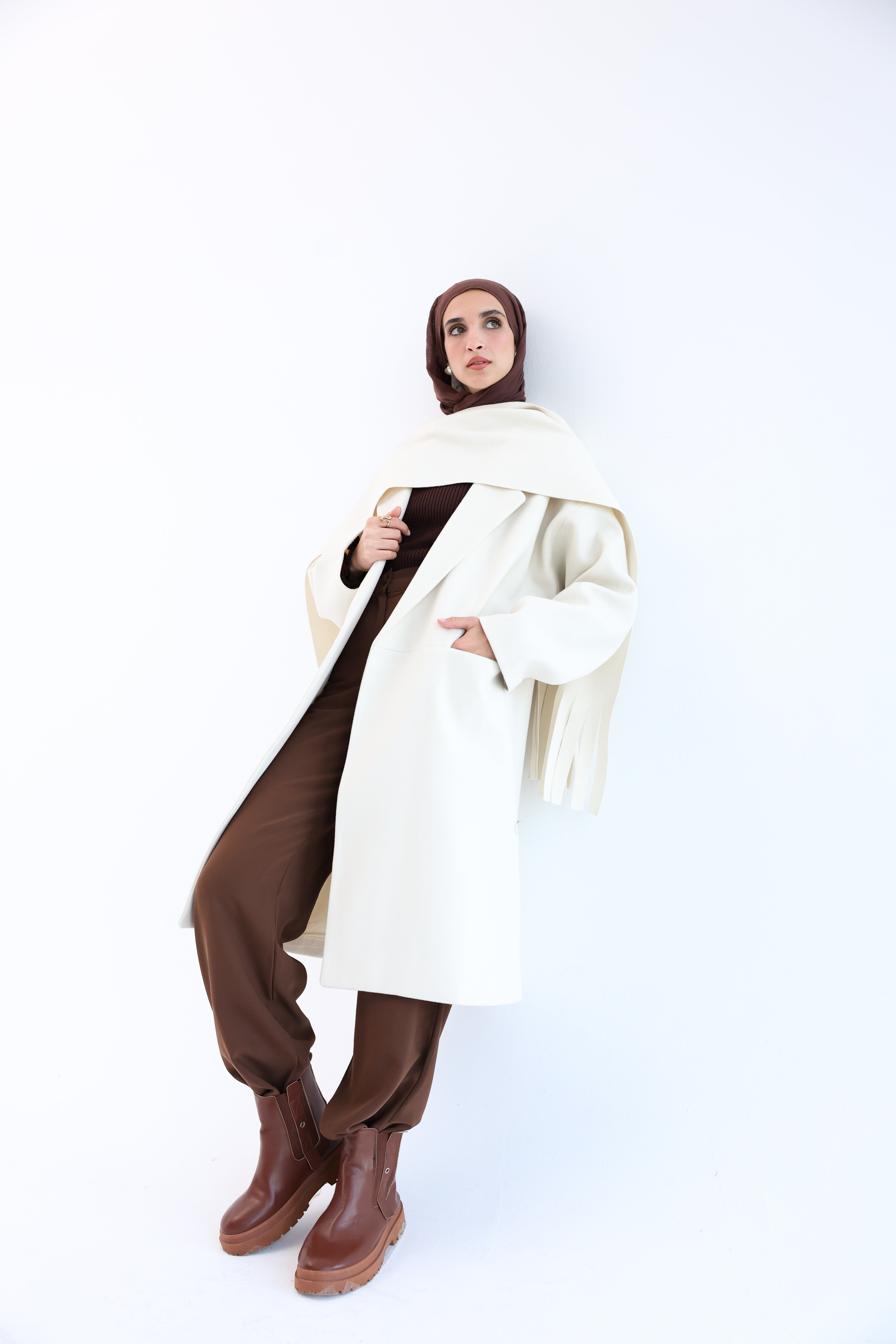 Creamy Gogh Long Coat with scarf