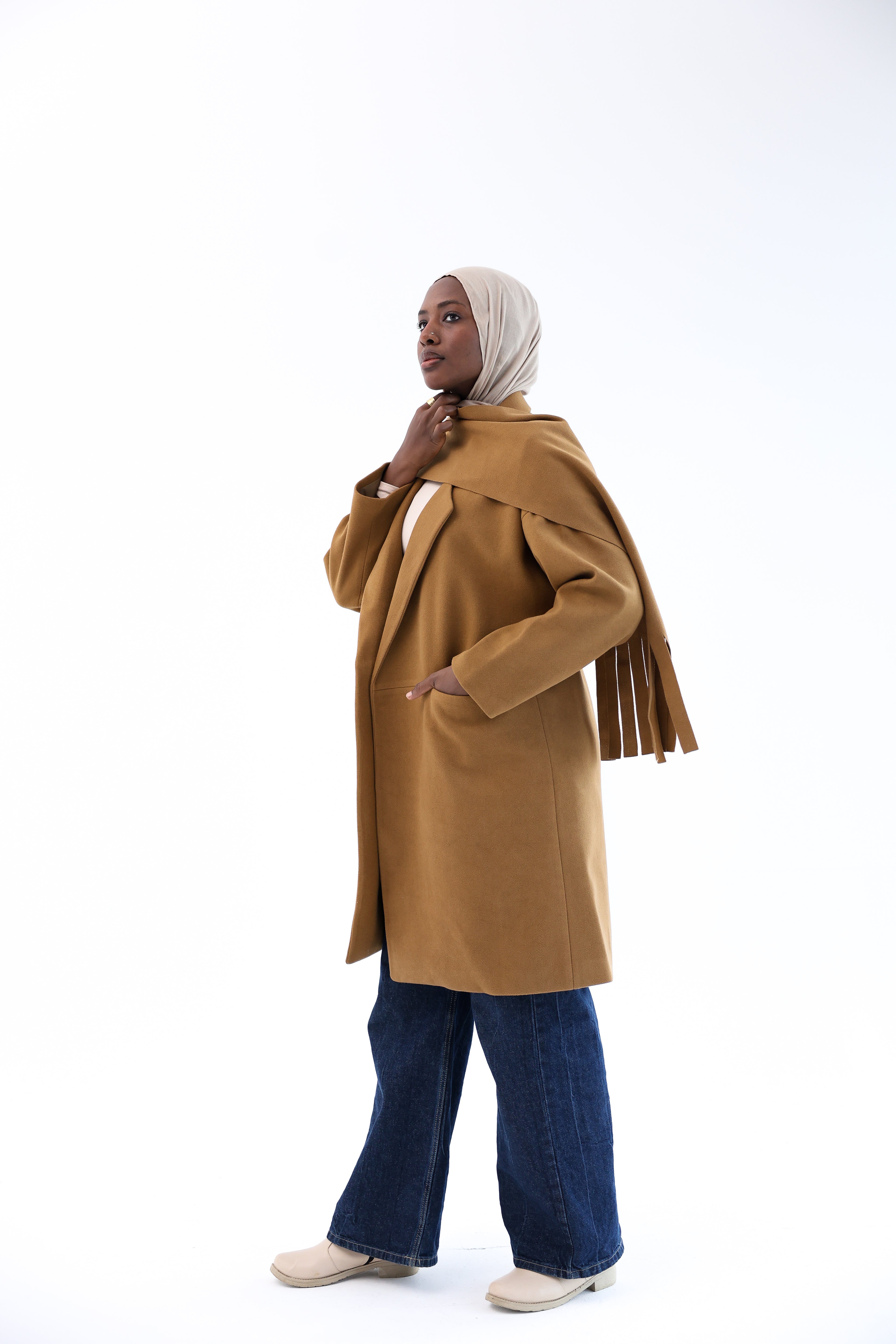 Camel Gogh Long Coat with scarf