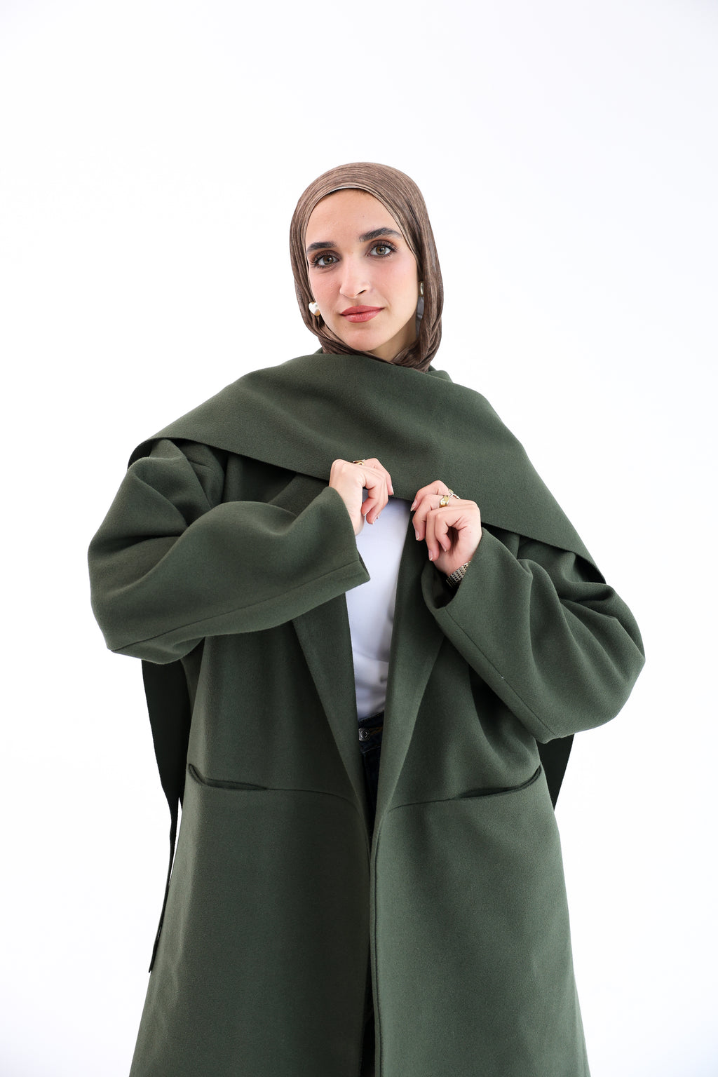 Olive Gogh Long Coat with scarf