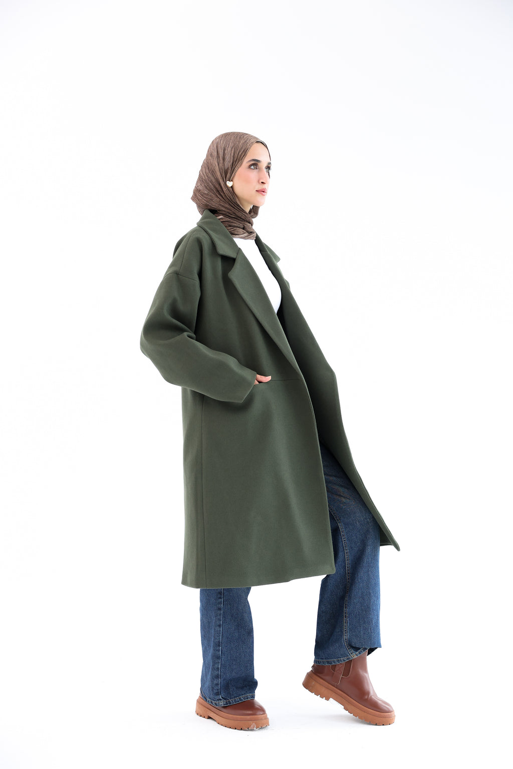 Olive Gogh Long Coat with scarf