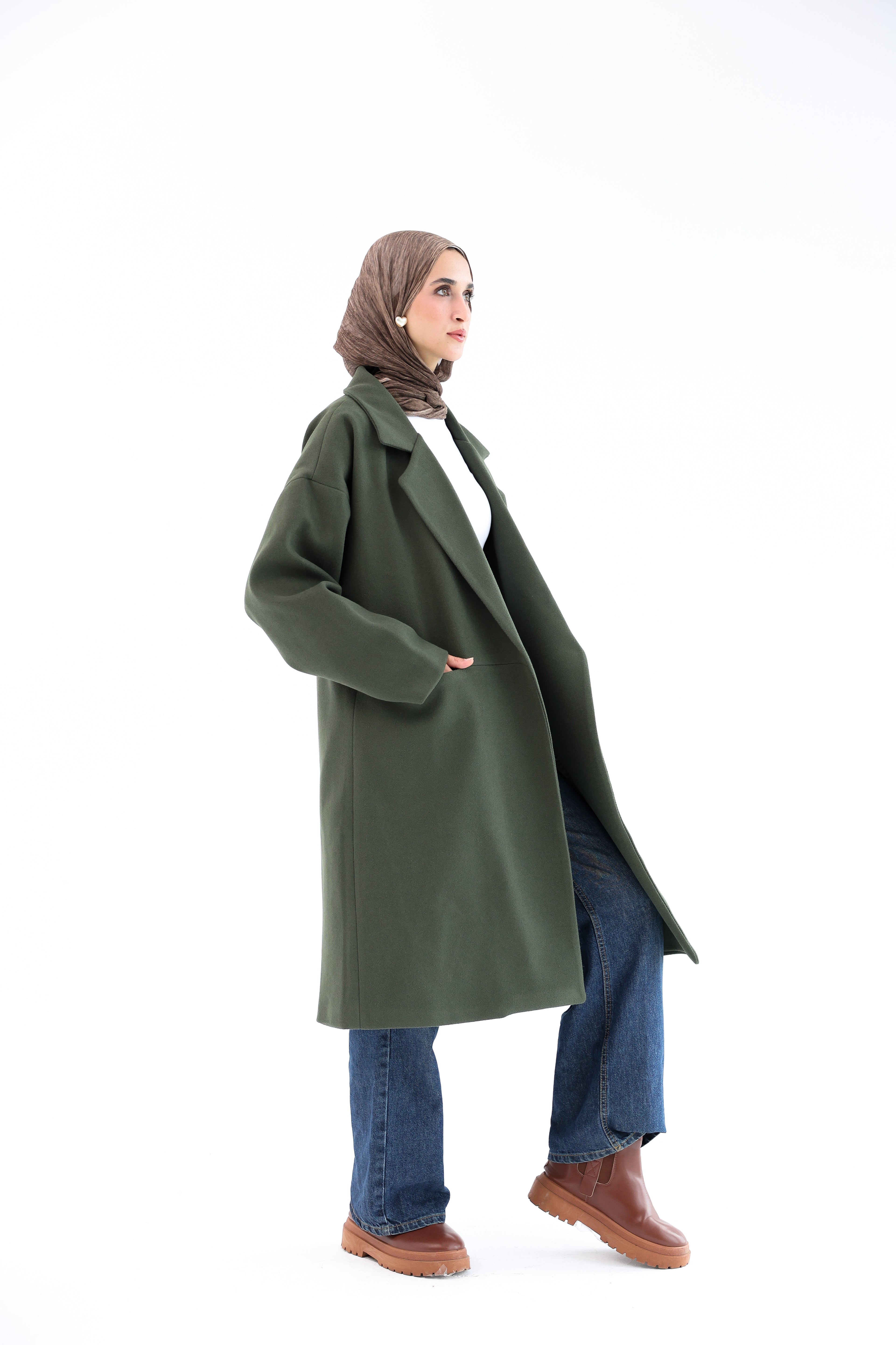Olive Gogh Long Coat with scarf