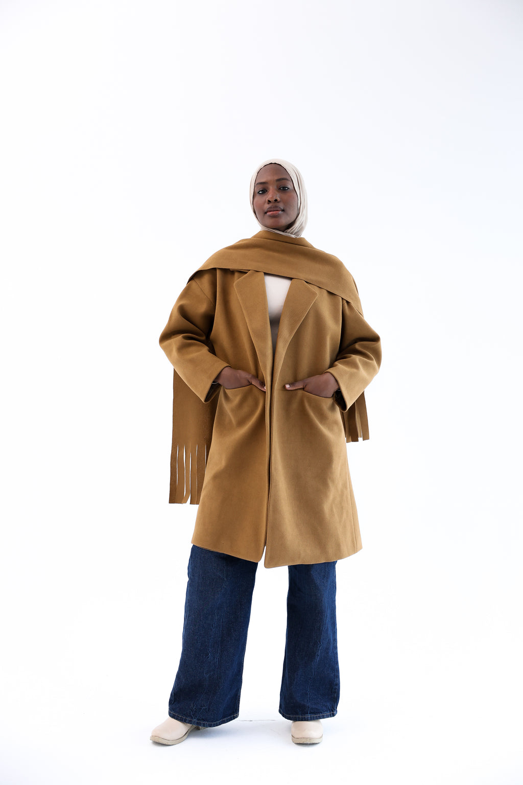 Camel Gogh Long Coat with scarf