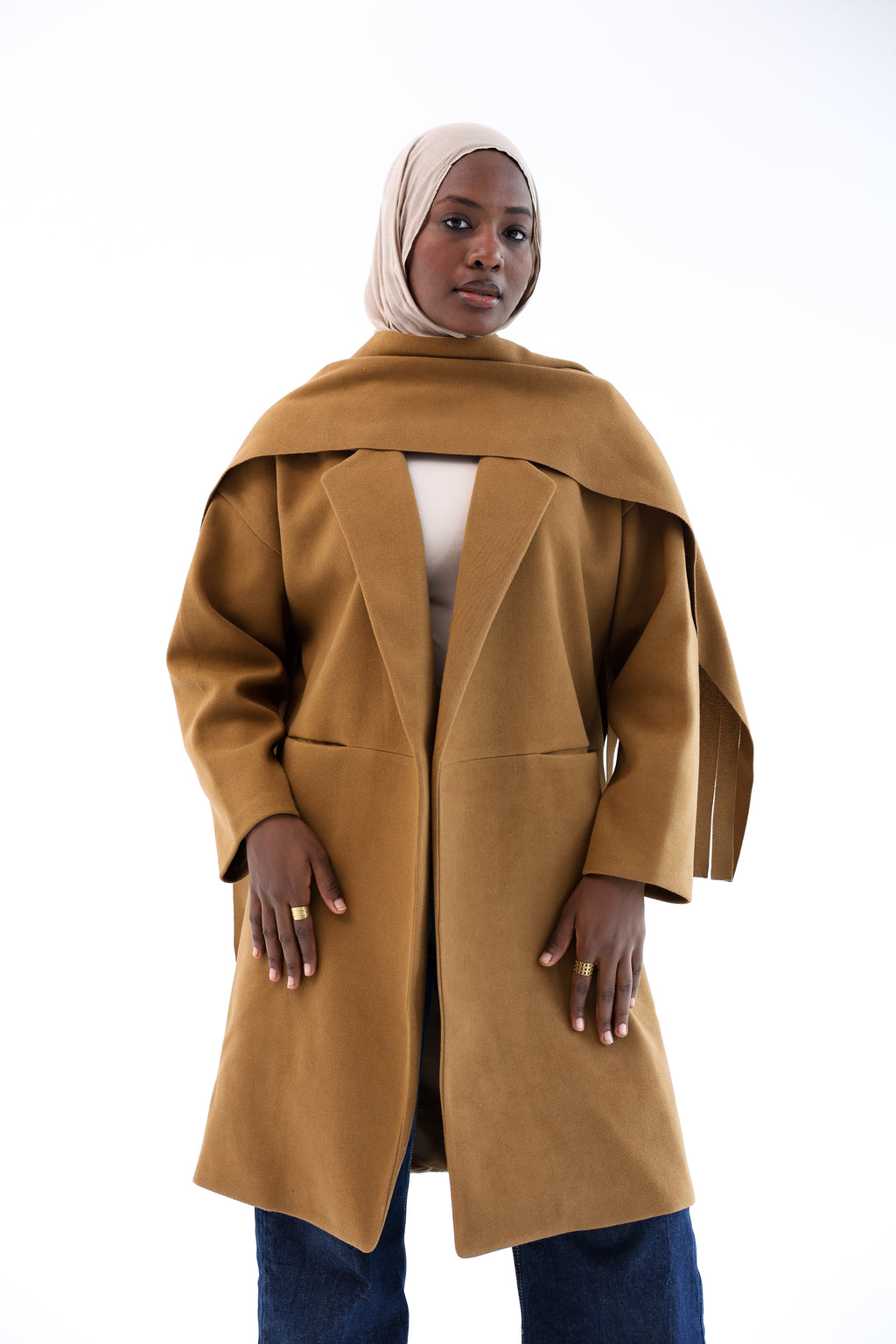 Camel Gogh Long Coat with scarf