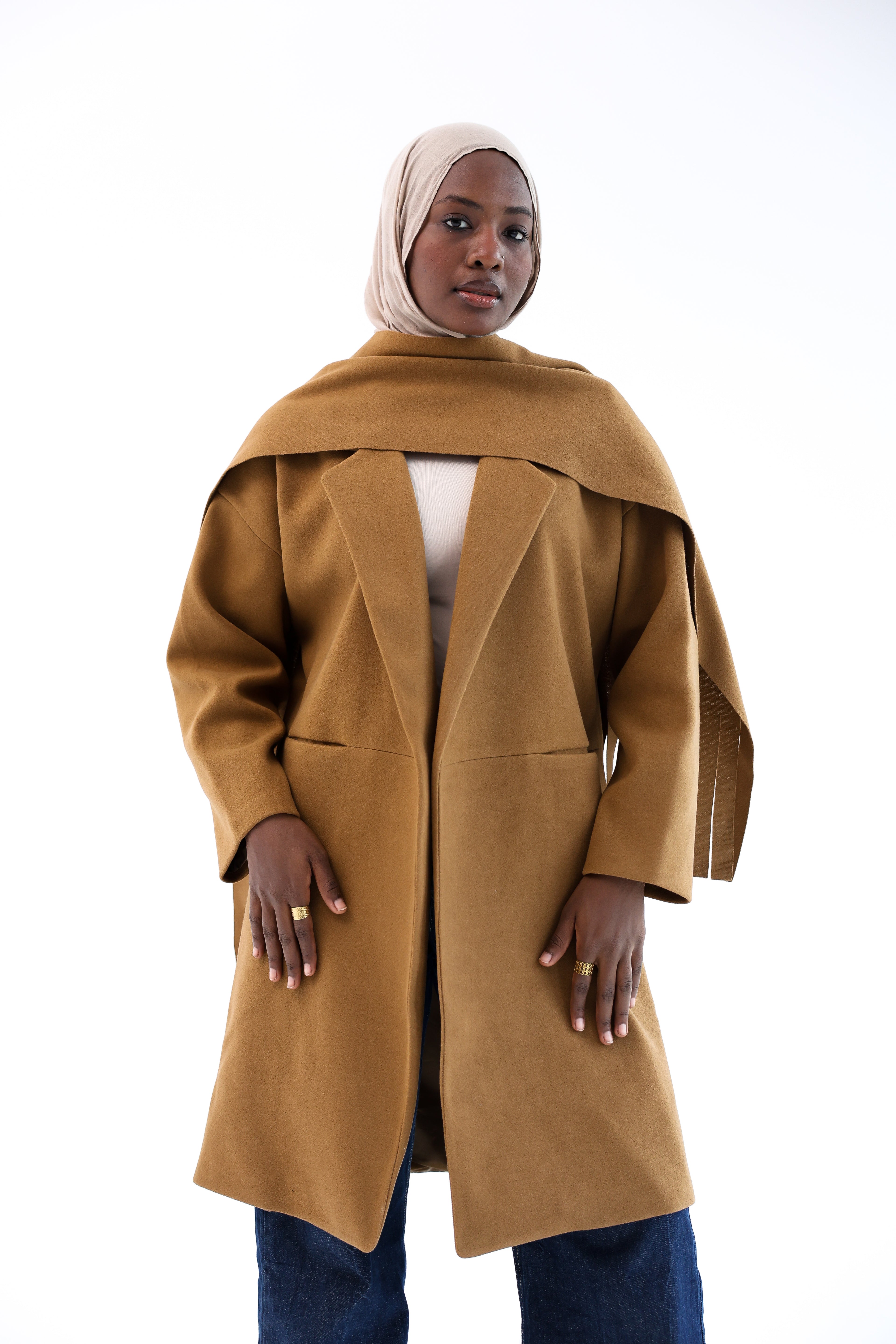 Camel Gogh Long Coat with scarf