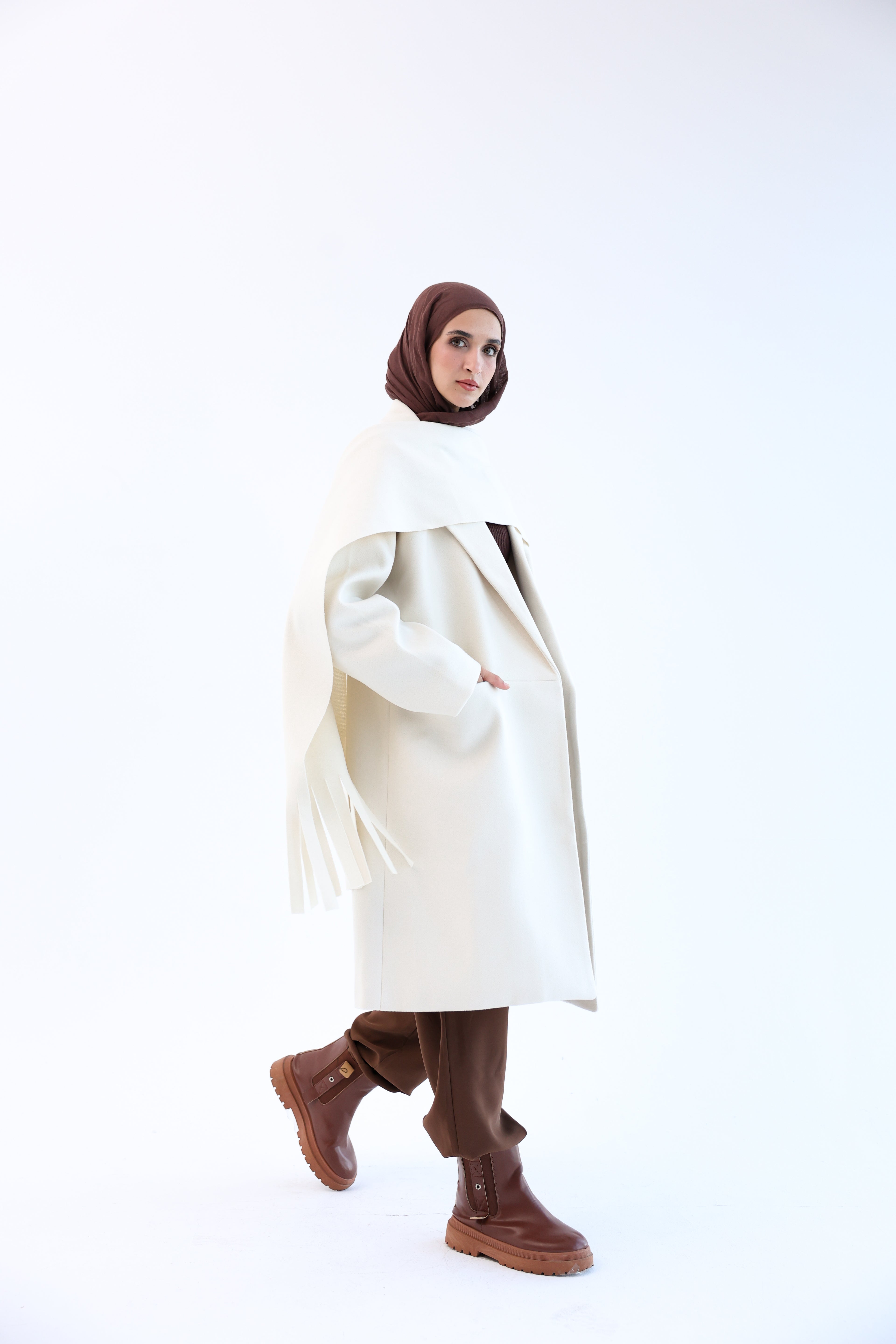 Creamy Gogh Long Coat with scarf