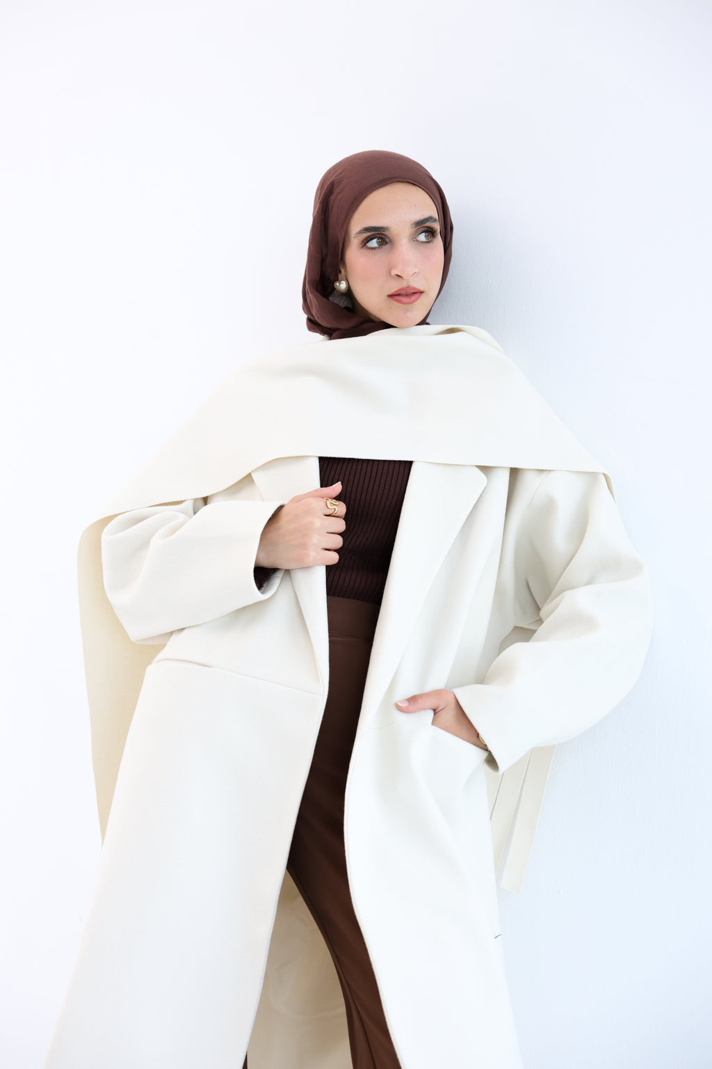 Creamy Gogh Long Coat with scarf