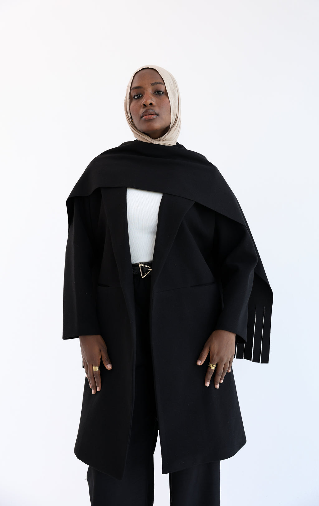 Black Gogh Long Coat with scarf